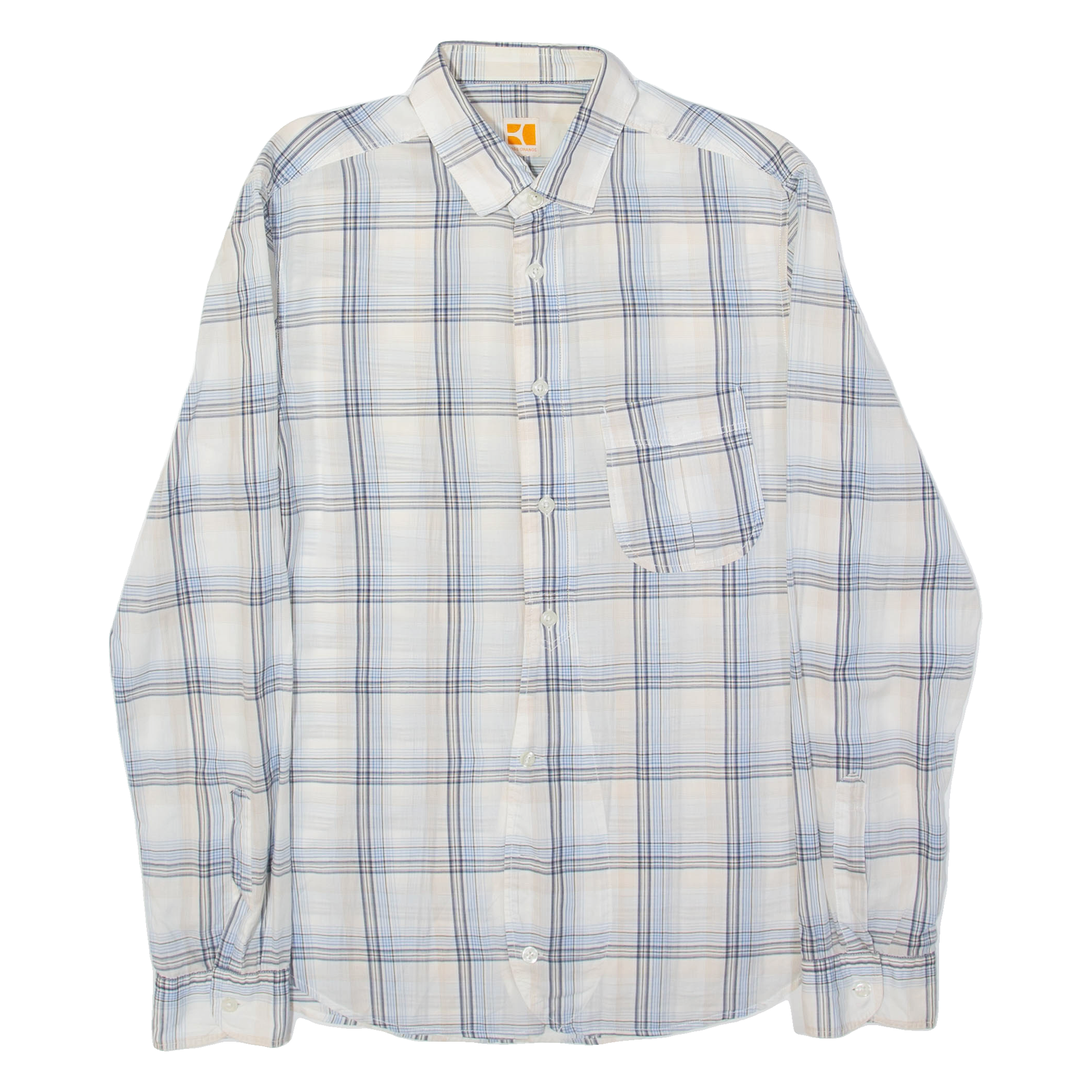 HUGO BOSS Orange Mens Shirt Blue Plaid Long Sleeve M Refurbished - N/A refurbished available on Cerqular