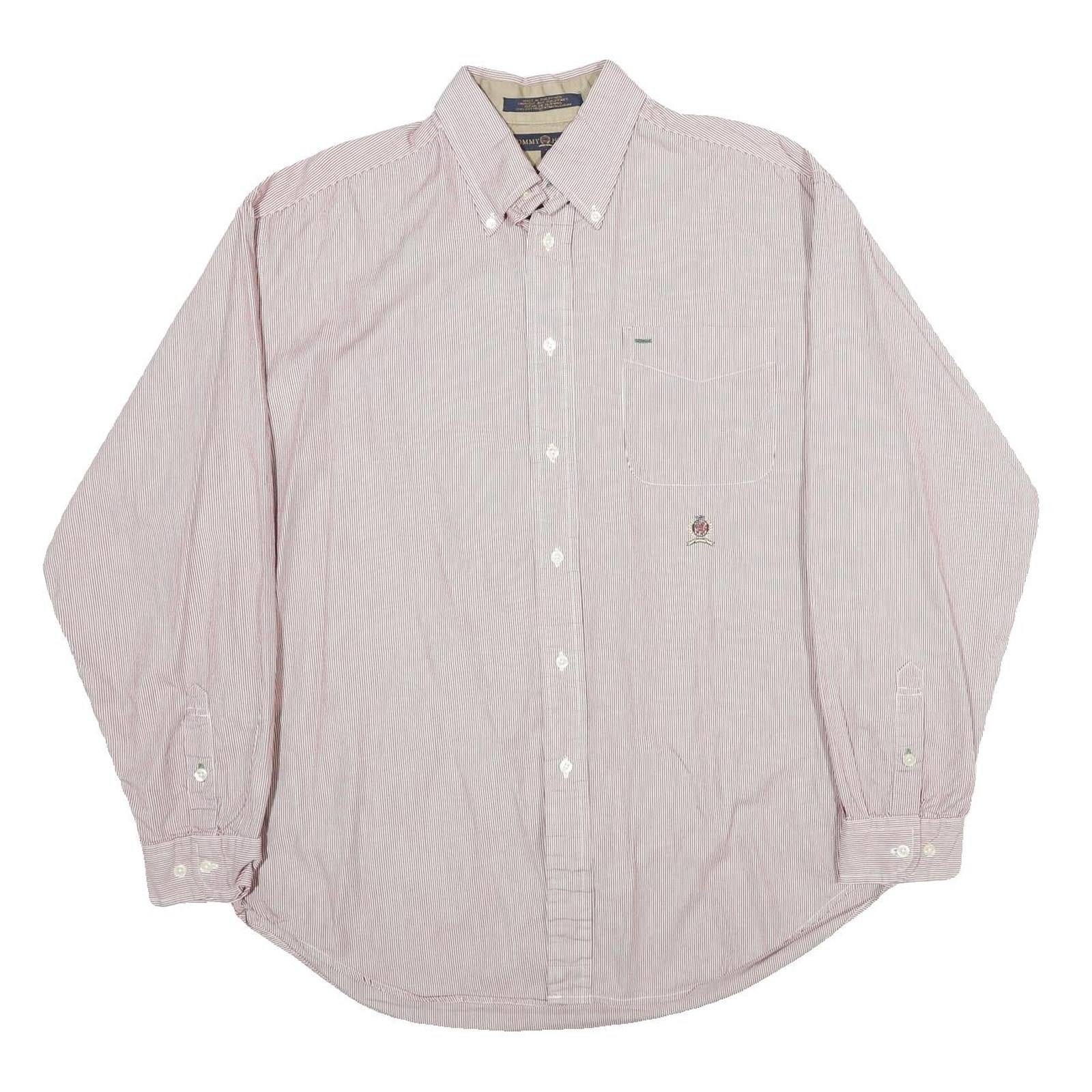 TOMMY HILFIGER Mens White & Red Striped Shirt L Button Down Oxford Long Sleeve Refurbished - N/A refurbished available on Cerqular