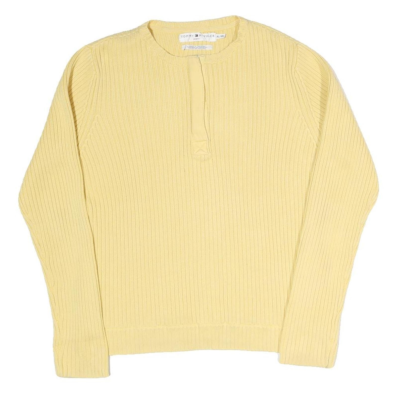 TOMMY HILFIGER Womens Yellow Plain Cotton Blend Jumper Round Neck Tight Knit XL Refurbished - N/A refurbished available on Cerqular