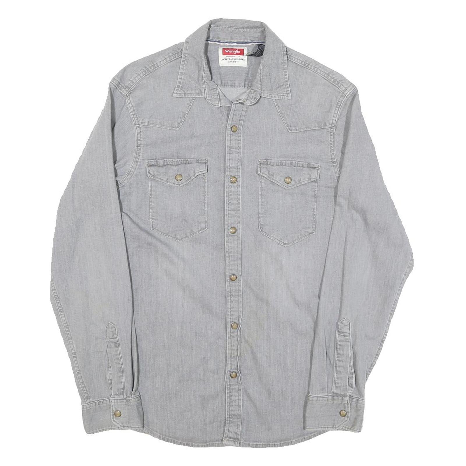 WRANGLER Mens Grey Light Denim Style Shirt S Casual Cotton Blend Refurbished - N/A refurbished available on Cerqular