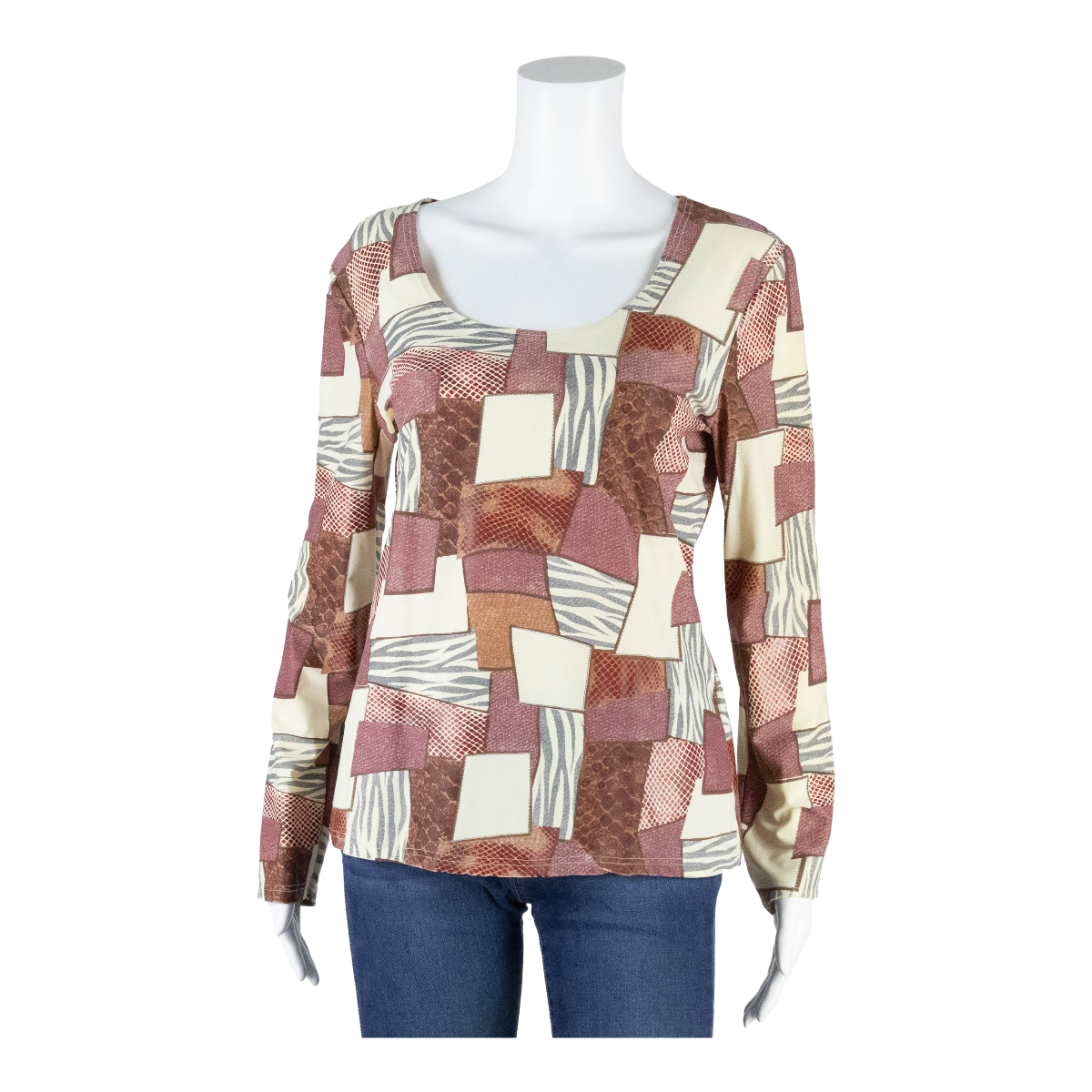COLLECTION Stretch Womens Printed Top Pink Long Sleeve Patchwork UK 14 Refurbished - N/A refurbished available on Cerqular