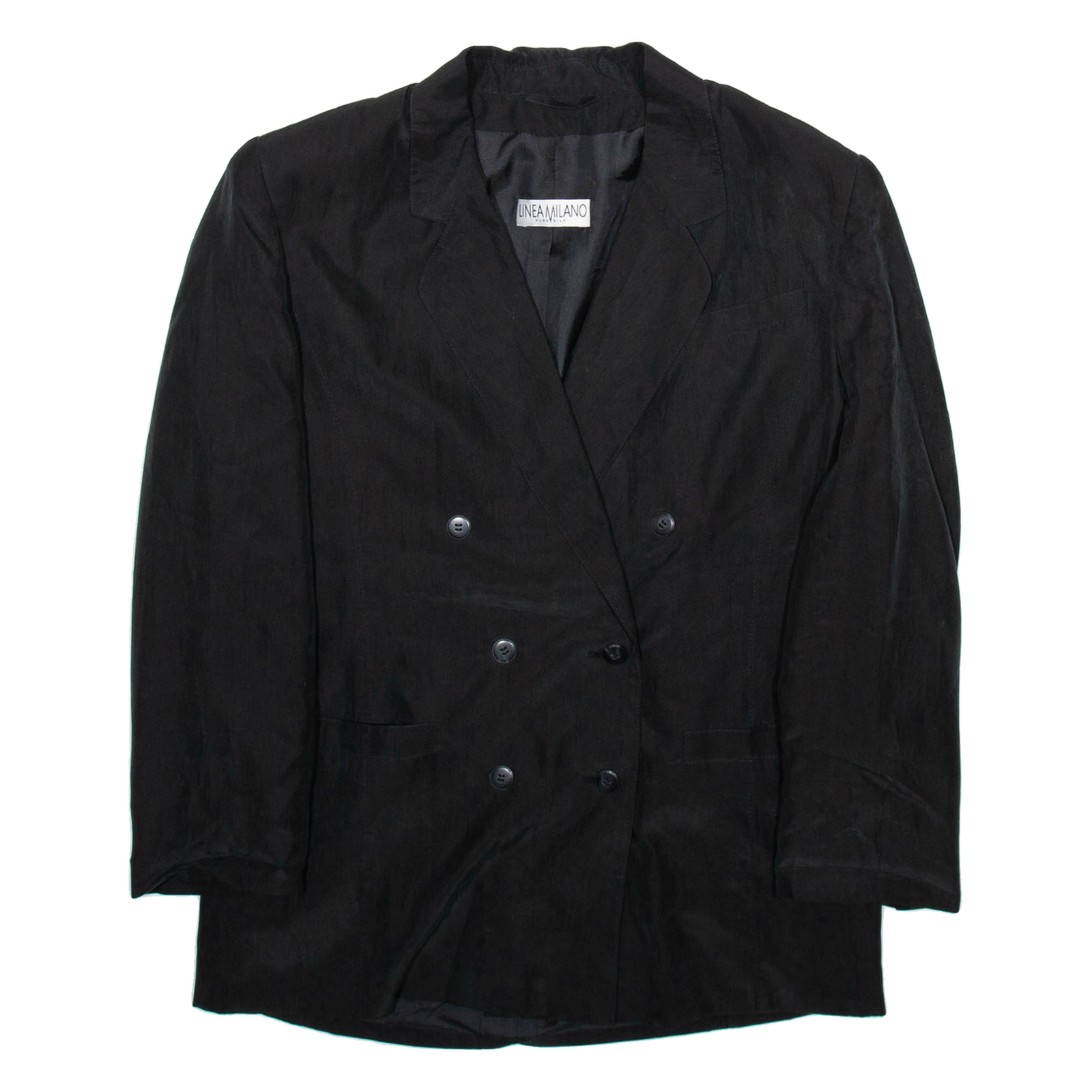 LINEA MILANO Womens Blazer Jacket Black Silk L Refurbished - N/A refurbished available on Cerqular