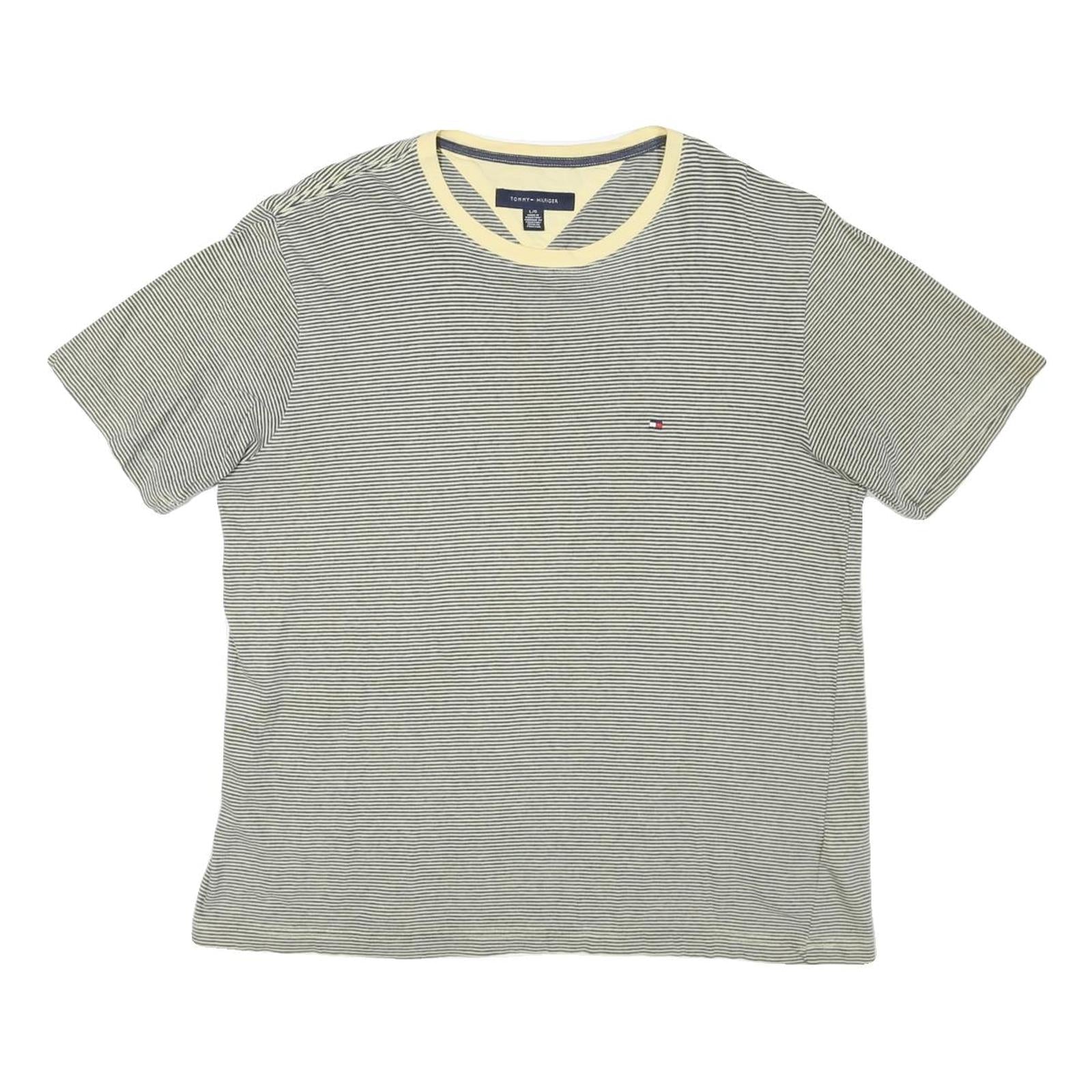 TOMMY HILFIGER Mens White & Grey Striped T-Shirt L Short Sleeve Crew Neck Casual Refurbished - N/A refurbished available on Cerqular