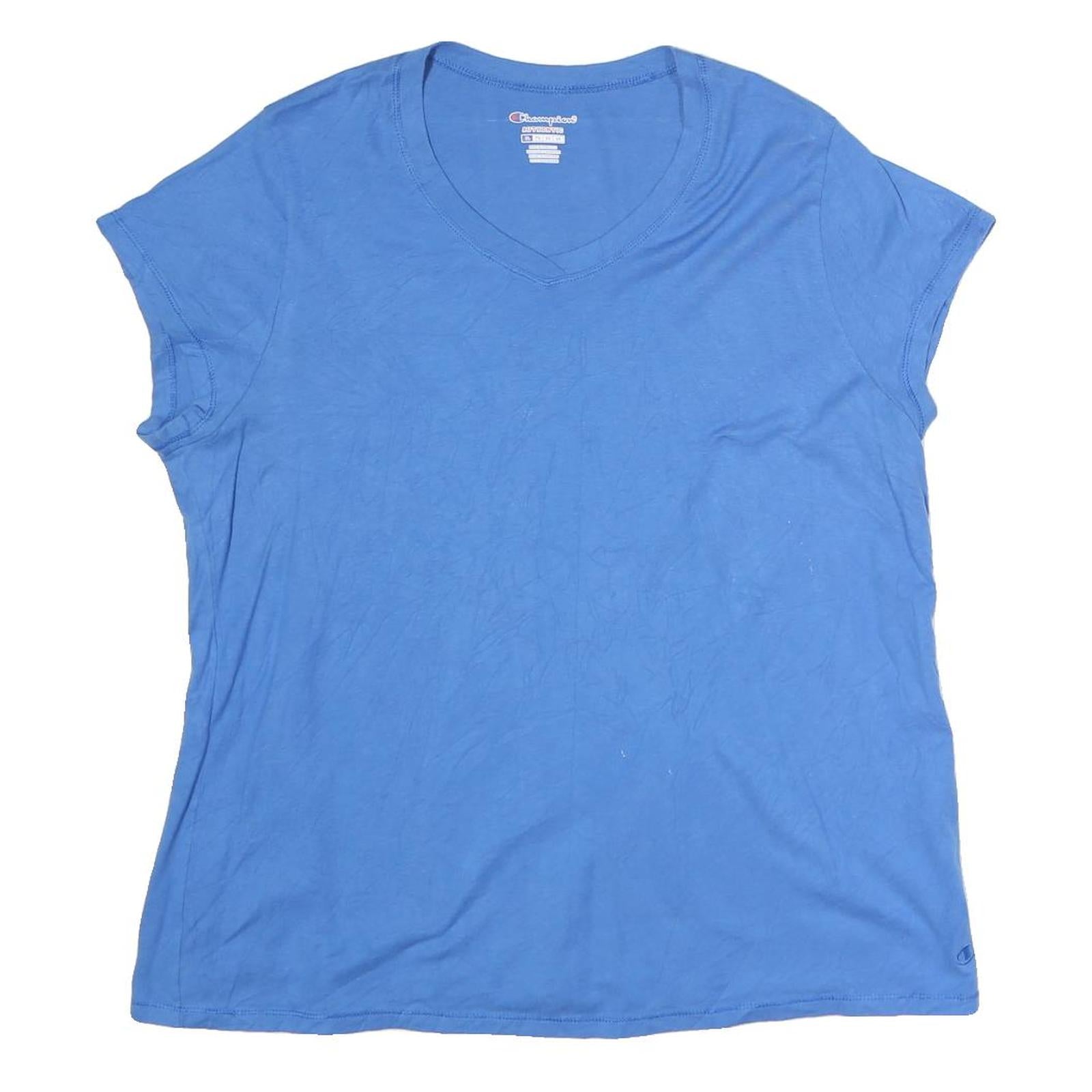 CHAMPION Womens Blue XL Short Sleeve V-Neck Cotton T-Shirt Casual Basic Refurbished - N/A refurbished available on Cerqular