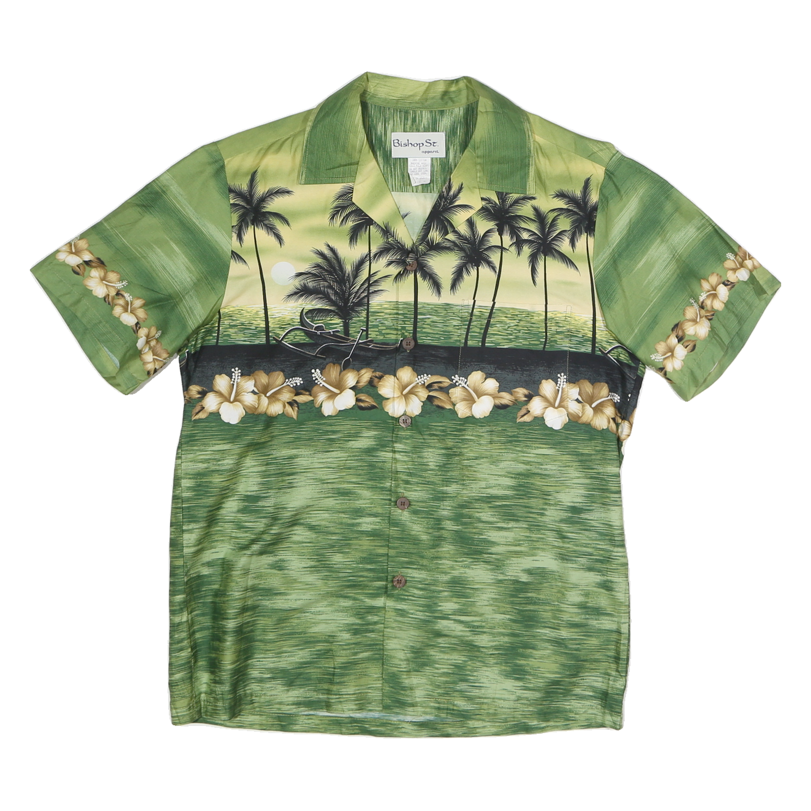 BISHOPS BAY Mens Green & Beige Hawaiian Shirt S Floral Cotton Blend Relaxed Fit Refurbished - N/A refurbished available on Cerqular