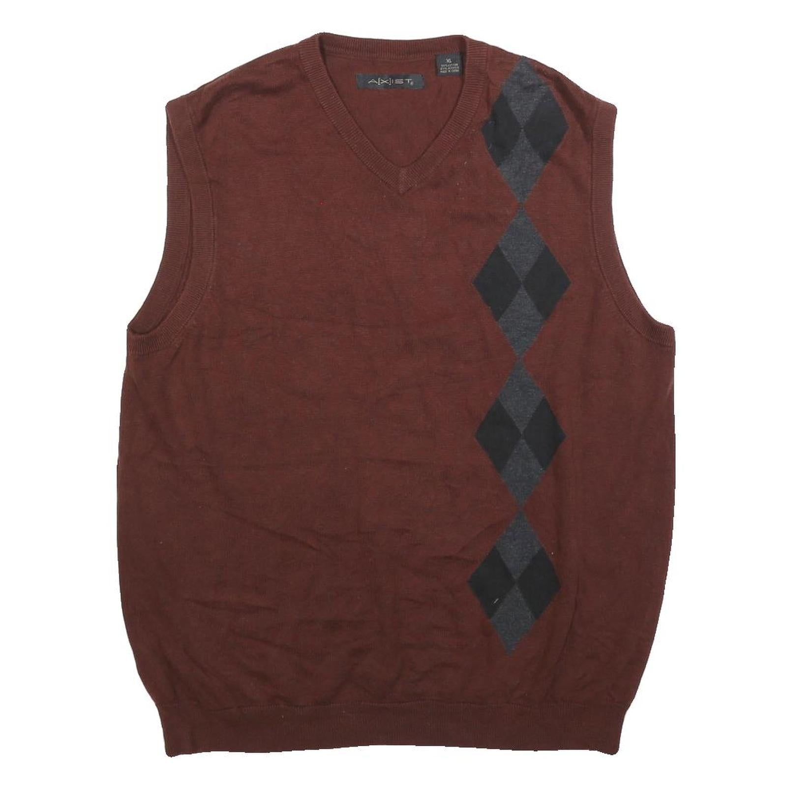 AXIST Mens Brown & Grey Patterned Cotton Blend Jumper V-Neck Basic Knit XL Refurbished - N/A refurbished available on Cerqular