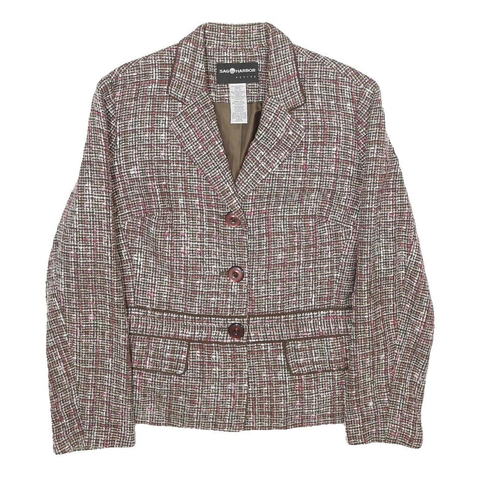 SAG HARBOR Womens Brown & Pink Check Jacket UK 10 Acrylic Blend Button Closure Refurbished - N/A refurbished available on Cerqular