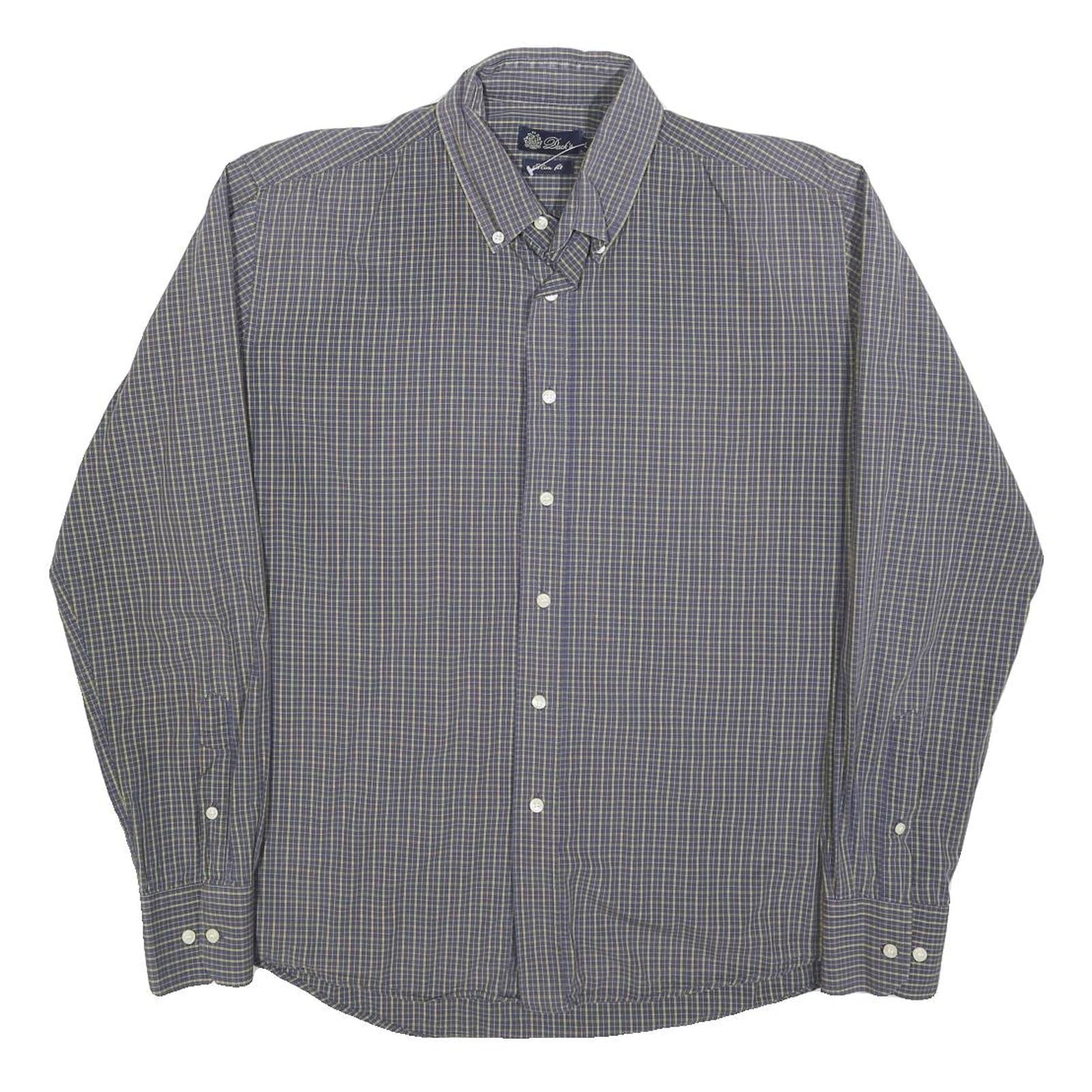 DACKS Mens Blue Check Shirt L Button Down Collar Long Sleeve Casual Dress Refurbished - N/A refurbished available on Cerqular