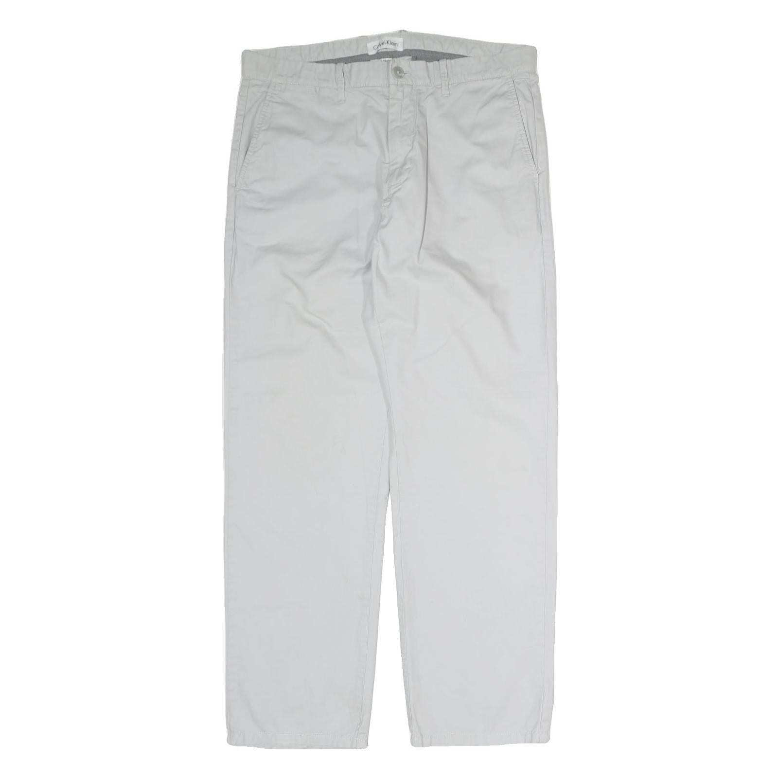 CALVIN KLEIN Mens Cotton White Regular Straight Trousers W34 L30 Casual Smart Refurbished - N/A refurbished available on Cerqular