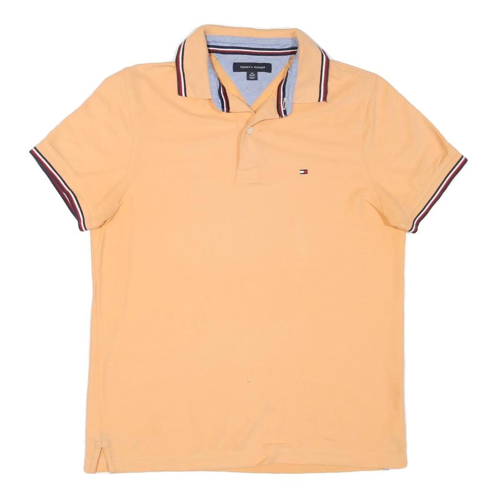 TOMMY HILFIGER Mens Peach Polo Shirt XS Striped Collar Short Sleeve Cotton Blend Refurbished - N/A refurbished available on Cerqular