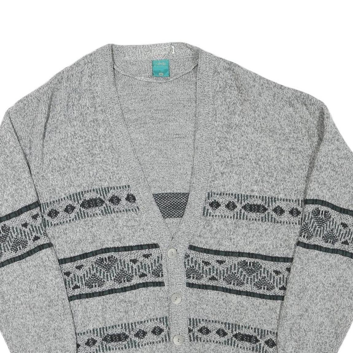 C&A Mens Grey Button Up Patterned V-Neck Wool Blend Jumper L Thick Knit Refurbished - N/A refurbished available on Cerqular