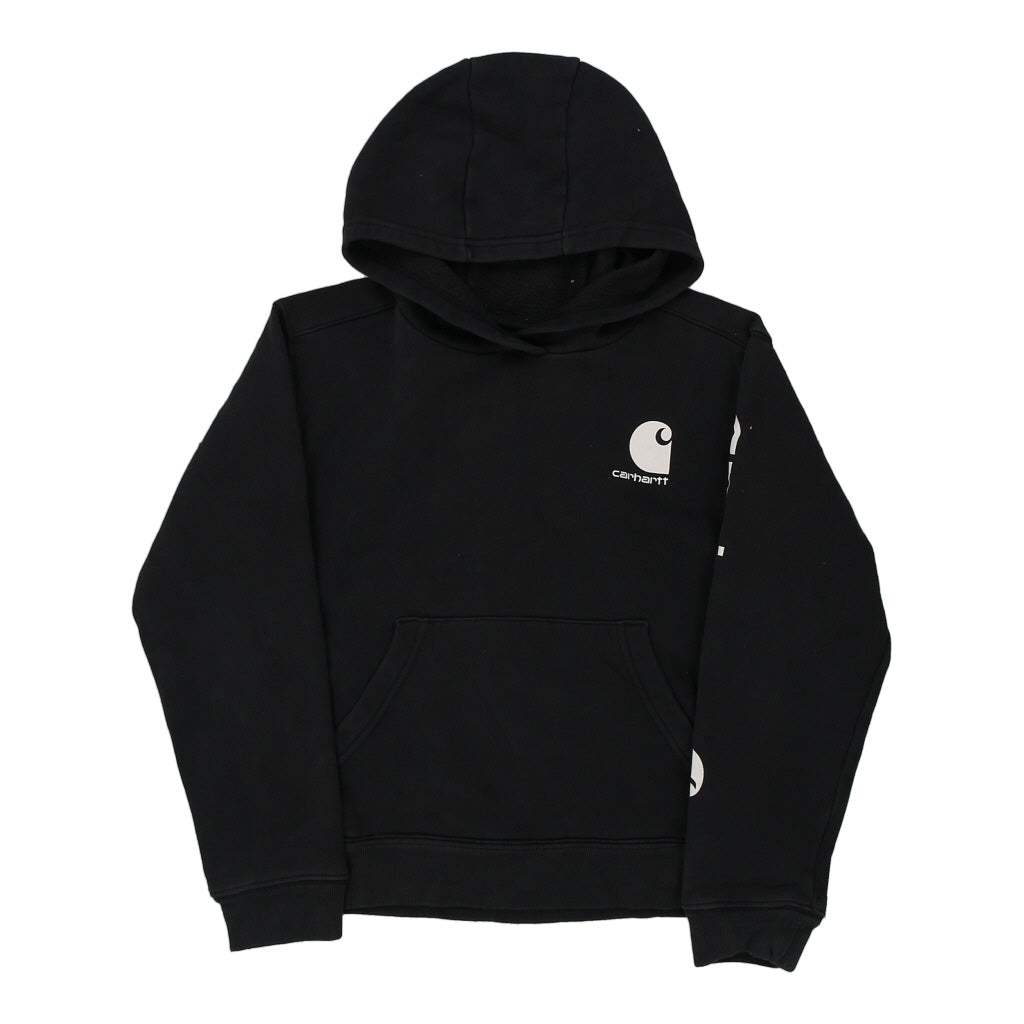 Age 8-10 Carhartt Spellout Hoodie - Medium Black Cotton Blend | Size: medium Refurbished - Thrifted (note: this is a term often used to describe second- refurbished available on Cerqular