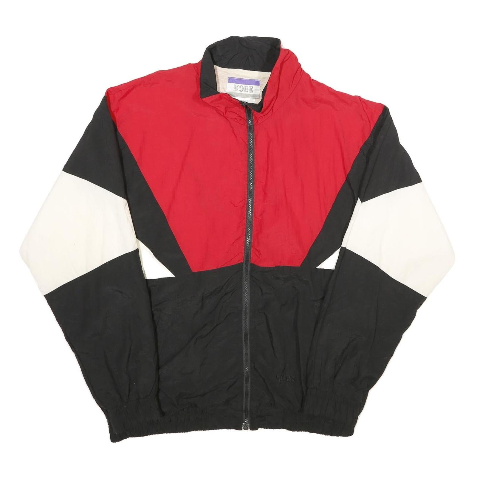 KOBE Mens Red & Black & White Nylon Jacket L Zip Casual Retro Colourblock Refurbished - N/A refurbished available on Cerqular