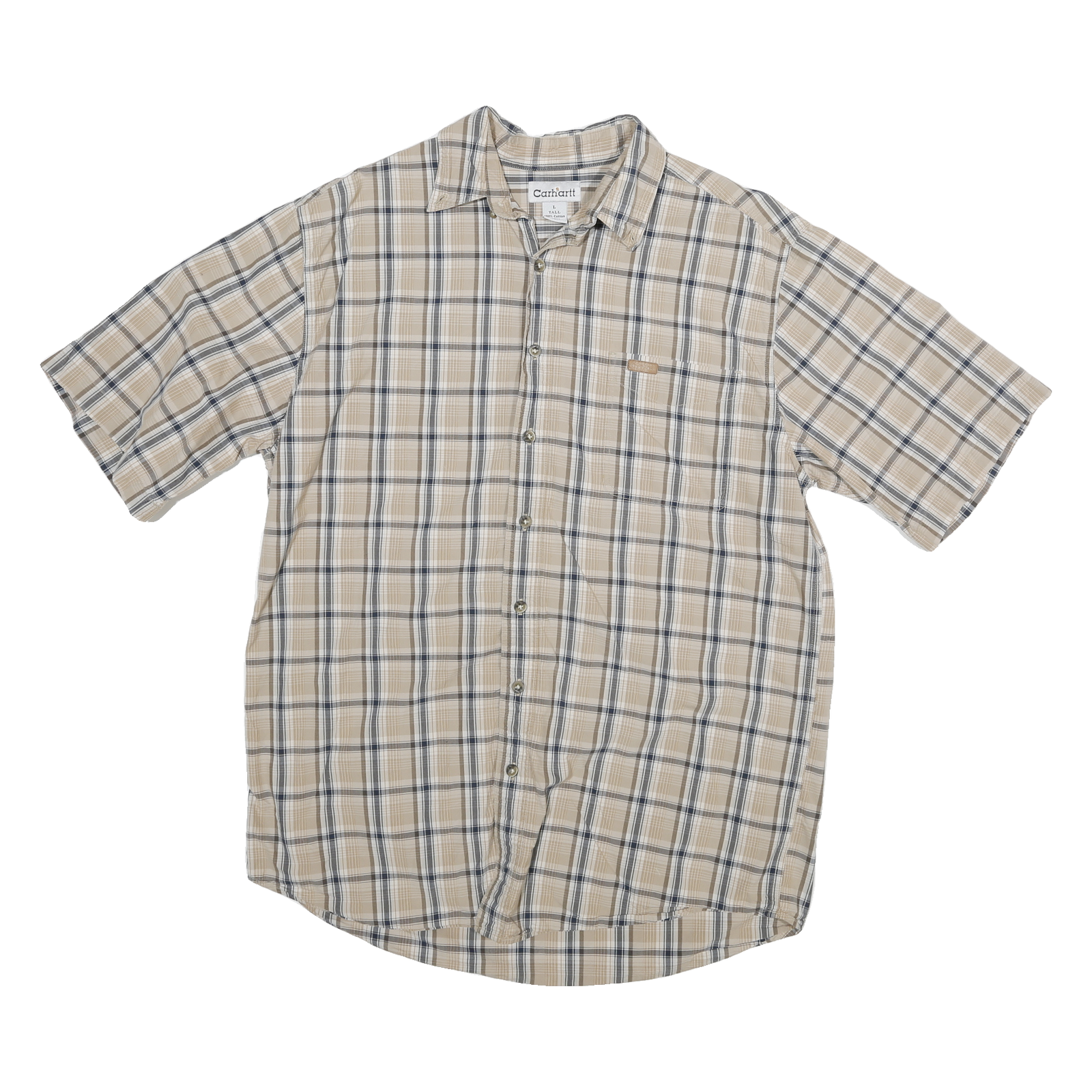 CARHARTT Mens Beige & Blue Check Shirt L Cotton Blend Casual Workwear Short Refurbished - N/A refurbished available on Cerqular