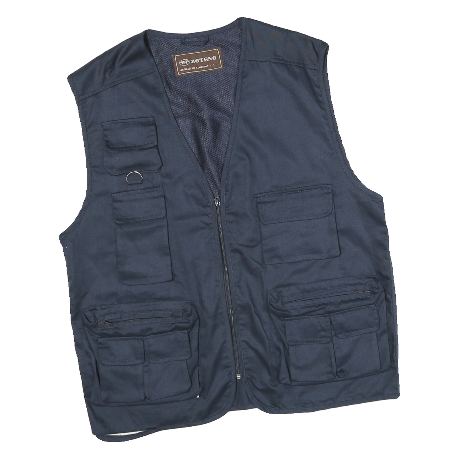 ZOTENO Mens Navy Blue Utility Cotton Blend Vest Jacket L Multi Pocket Zip Refurbished - N/A refurbished available on Cerqular