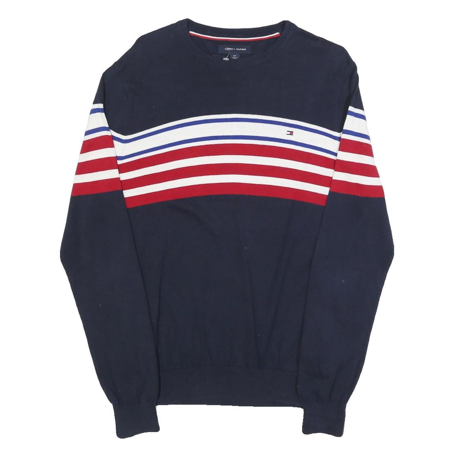 TOMMY HILFIGER Mens Navy Blue Red White Patterned Crew Neck Basic Knit Jumper S Refurbished - N/A refurbished available on Cerqular