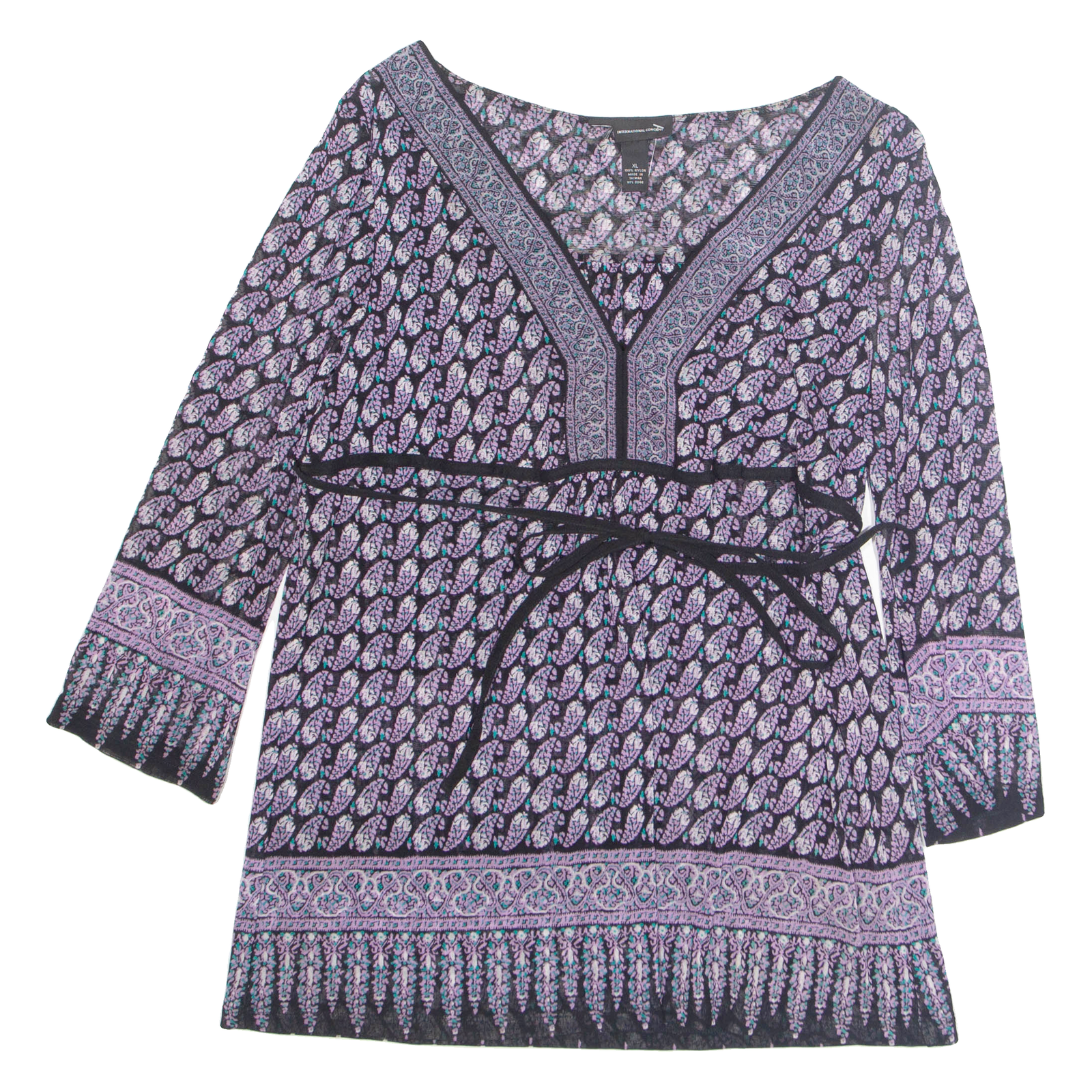 INTERNATIONAL CONCEPTS Womens Printed Blouse Purple 3/4 Sleeve Nylon Geometric XL Refurbished - N/A refurbished available on Cerqular