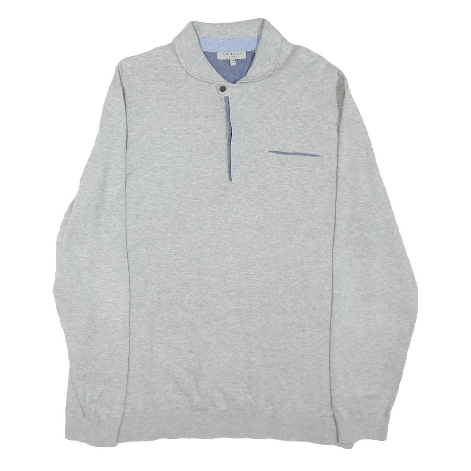 TED BAKER Mens Grey Long Sleeve Plain M Polo Shirt Cotton Blend Casual Refurbished - N/A refurbished available on Cerqular