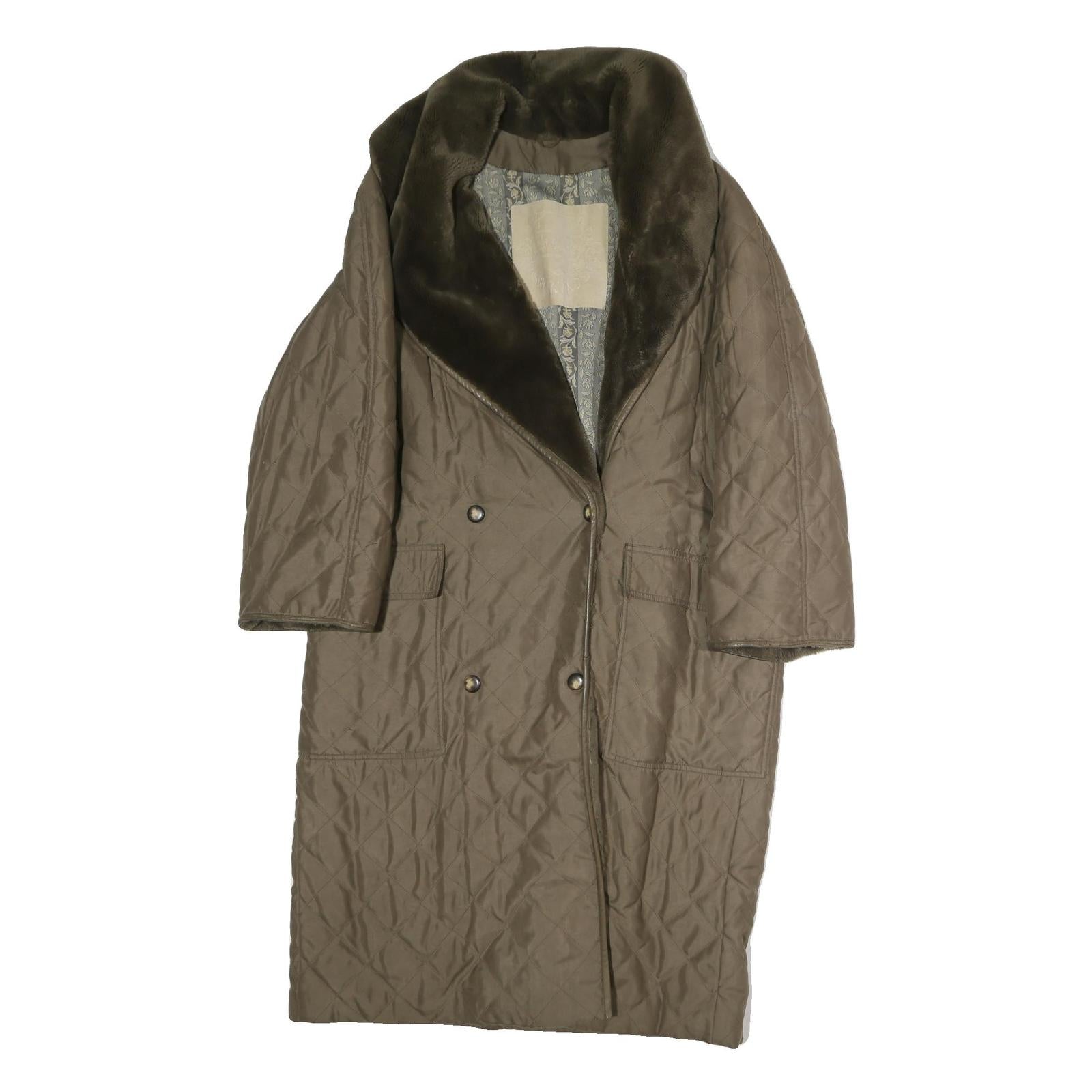 Womens Brown Cotton Quilted Jacket XL Button Closure Faux Fur Collar Long Sleeve Refurbished - N/A refurbished available on Cerqular