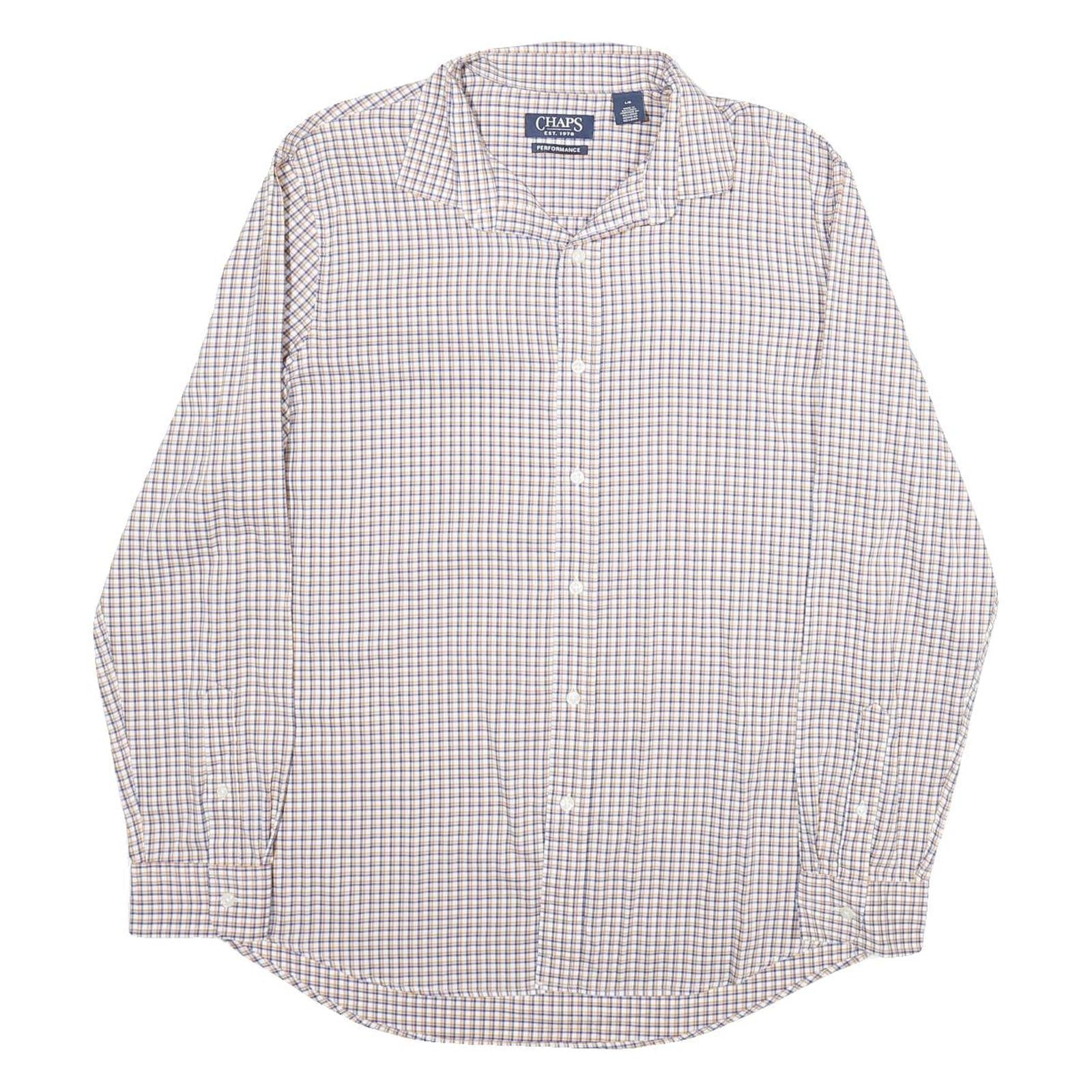 CHAPS Mens White & Brown Check Cotton Shirt L Casual Long Sleeve Button Collar Refurbished - N/A refurbished available on Cerqular