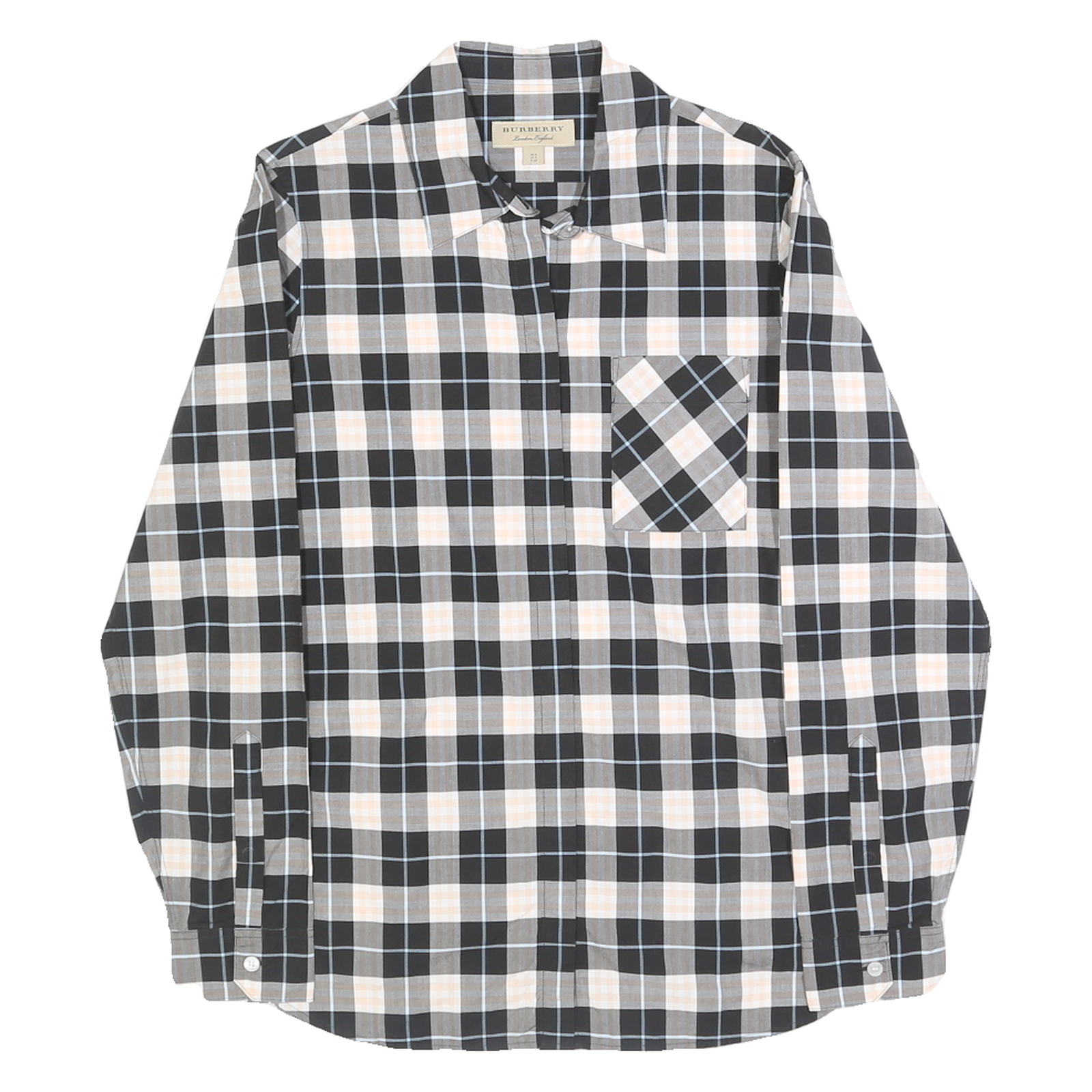 BURBERRY Womens Black & Grey Check Shirt UK 8 Cotton Long Sleeve Classic Fit Refurbished - N/A refurbished available on Cerqular