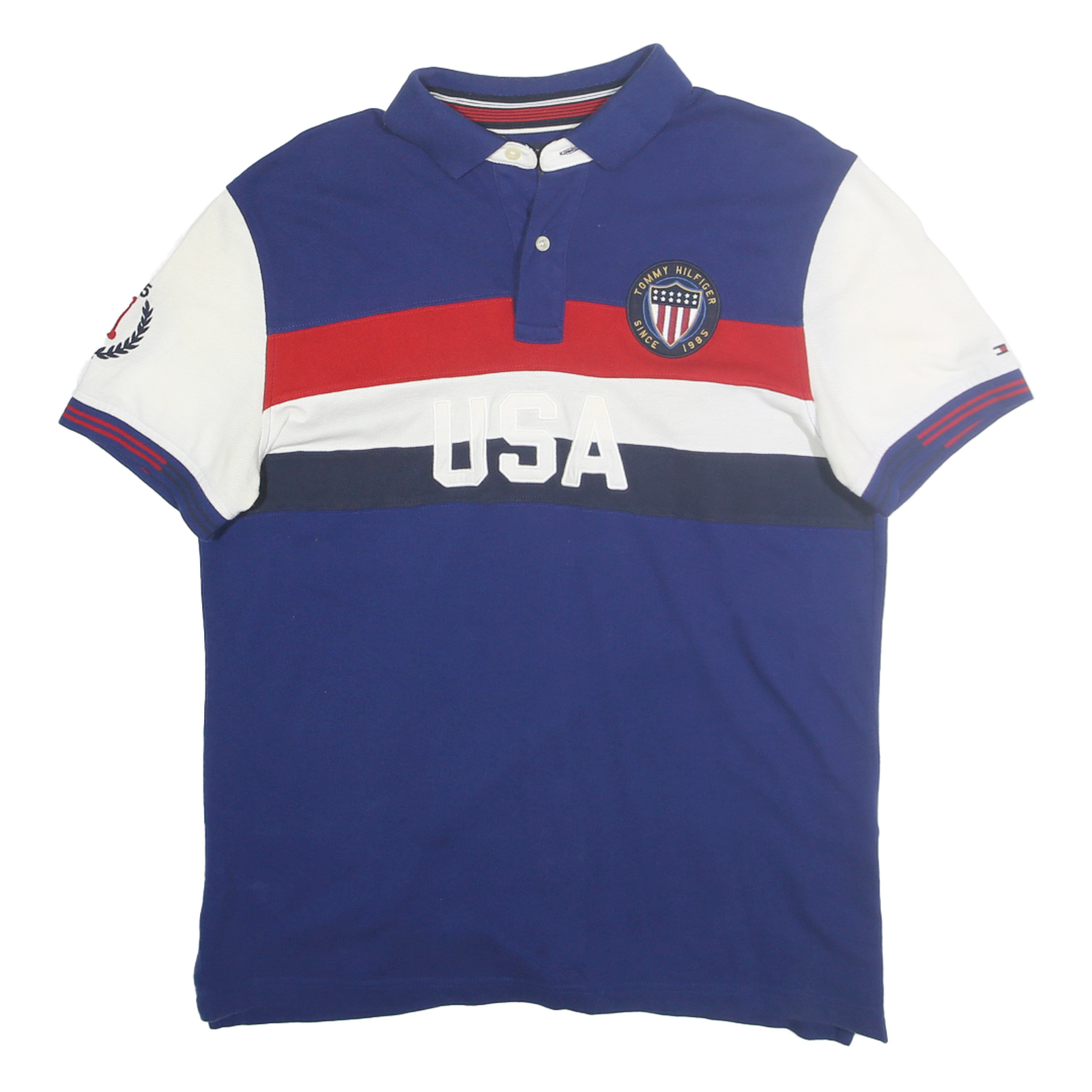 Buy TOMMY HILFIGER Mens Blue & White USA Short Sleeve Cotton Polo Shirt L Classic Refurbished - $40.29 TOMMY HILFIGER Mens Blue & White USA Short Sleeve Cotton Polo Shirt L Classic Refurbished - N/A refurbished available on Cerqular