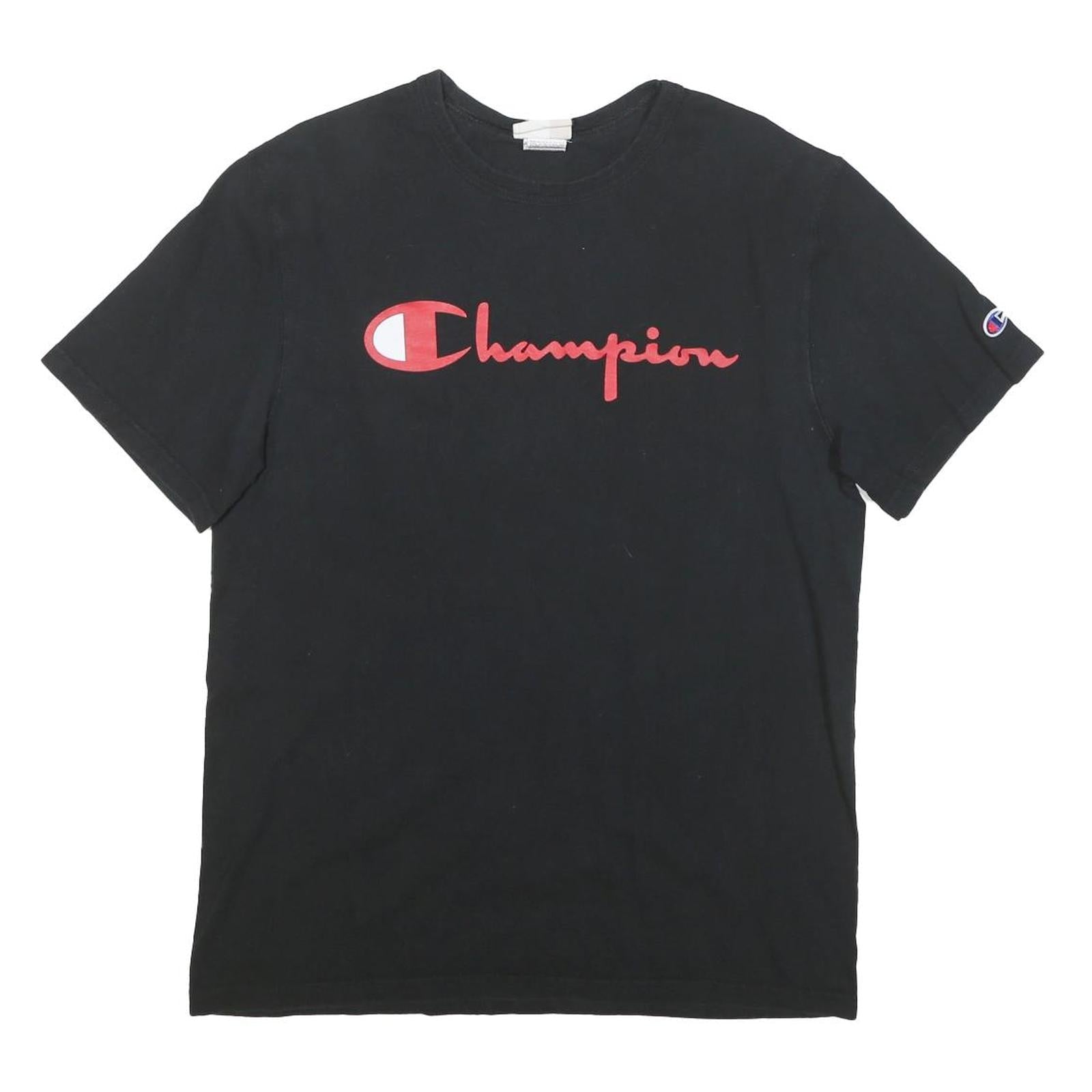 CHAMPION Mens Black Red Logo Modern T-Shirt M Short Sleeve Crew Neck Refurbished - N/A refurbished available on Cerqular