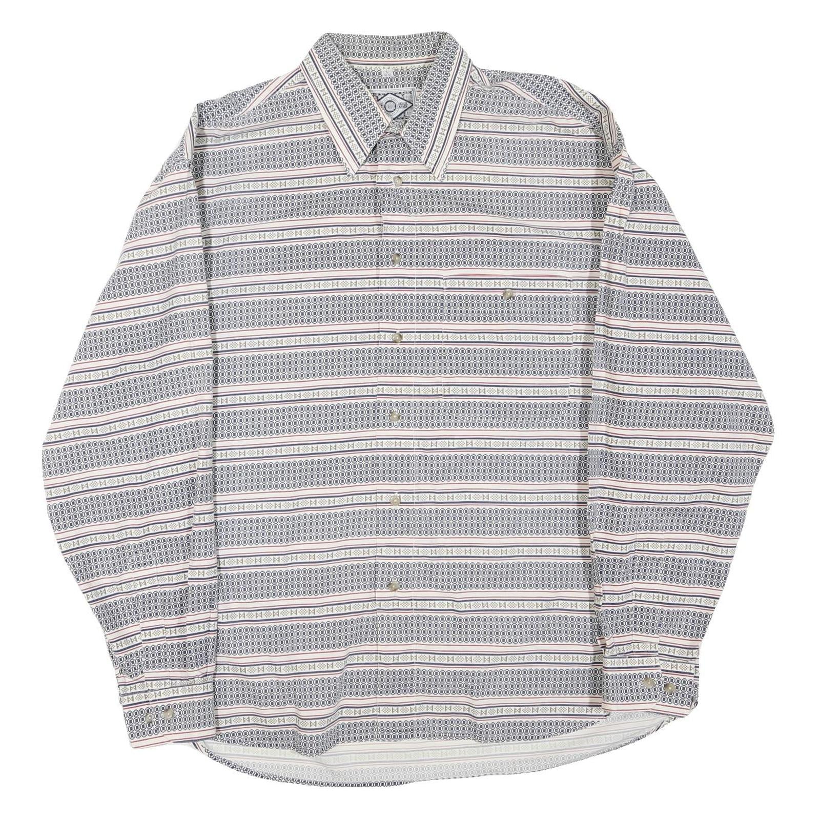 Mens White & Grey Pattern Cotton Blend Shirt L Long Sleeve Button Collar Refurbished - N/A refurbished available on Cerqular
