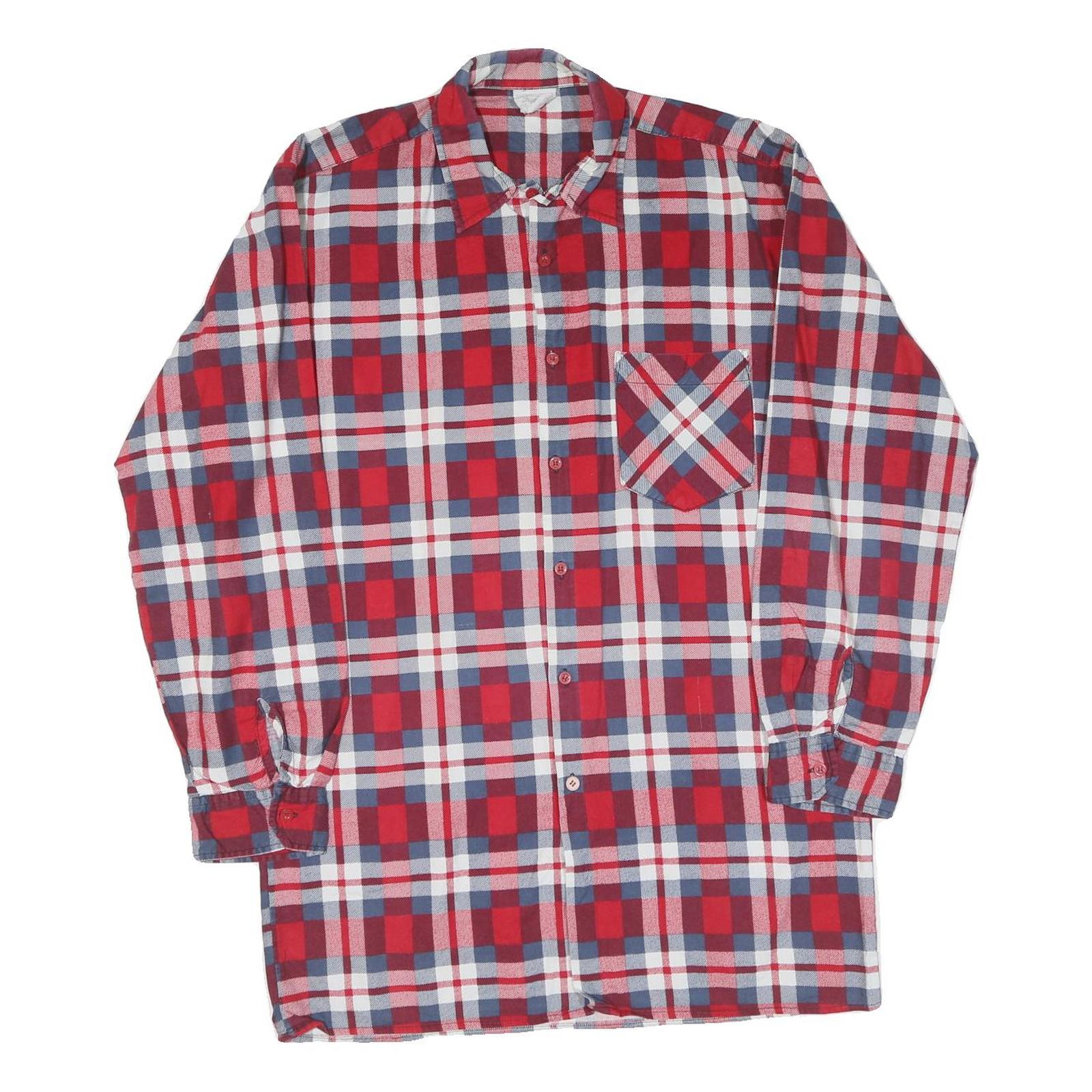 Mens Red Blue & White Check Cotton Shirt L Long Sleeve Casual Classic Fit Refurbished - N/A refurbished available on Cerqular