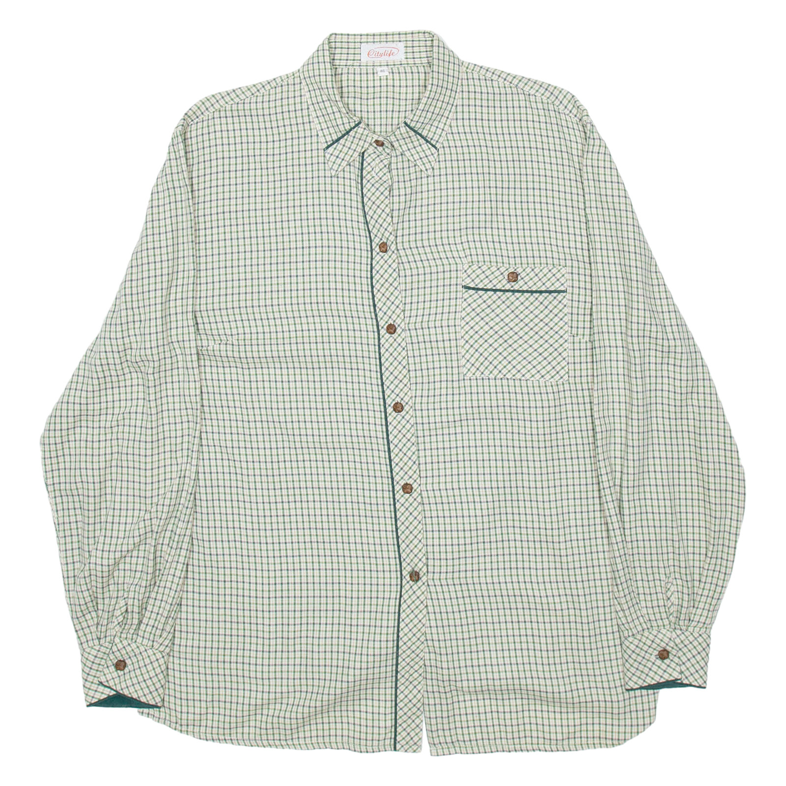 CITY LIFE Mens Shirt Green Check Long Sleeve XL Refurbished - N/A refurbished available on Cerqular