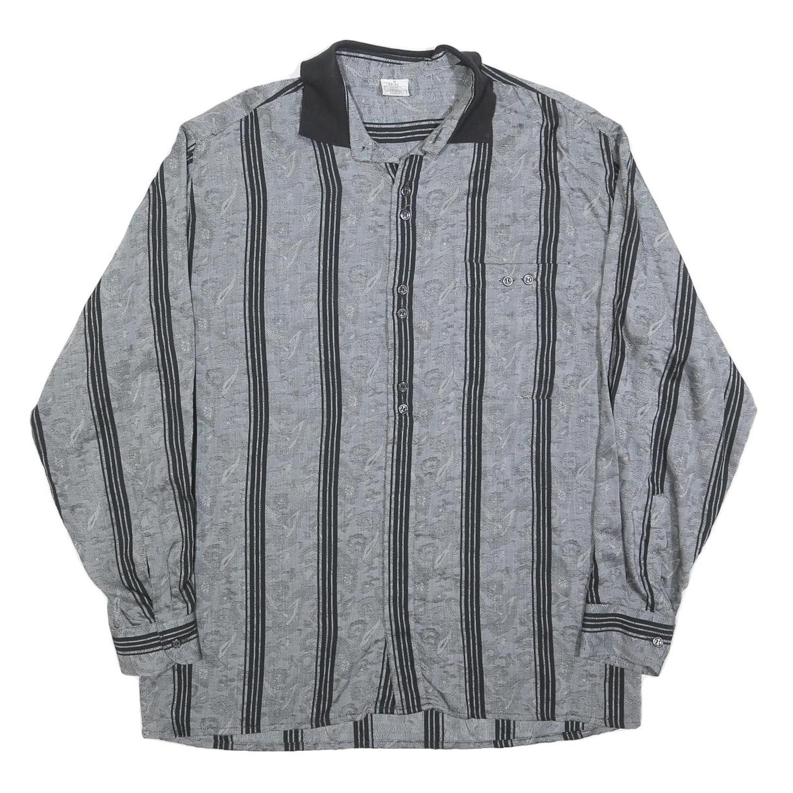 Mens Black & Grey Striped Long Sleeve Shirt M Polyester Blend Casual Refurbished - N/A refurbished available on Cerqular