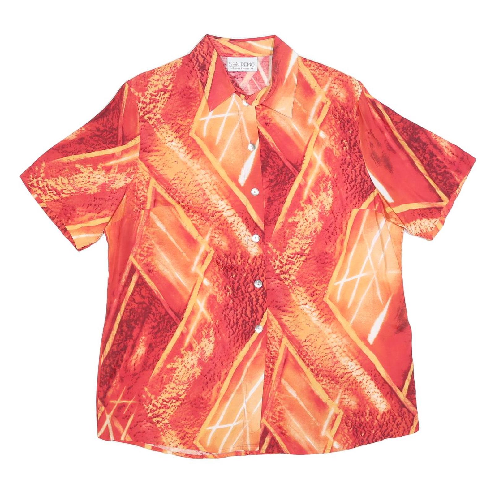 SAN REMO Womens Red Orange Printed Short Sleeve Collared Shirt XL Button Up Refurbished - N/A refurbished available on Cerqular