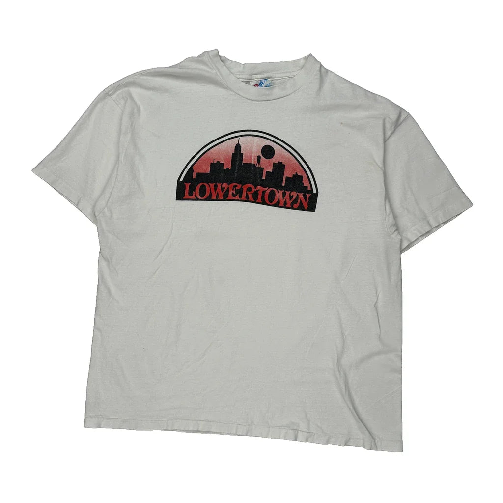 Hanes Graphic T-Shirt - XL White Cotton Refurbished - Thrifted (note: this is a term often used to describe second- refurbished available on Cerqular