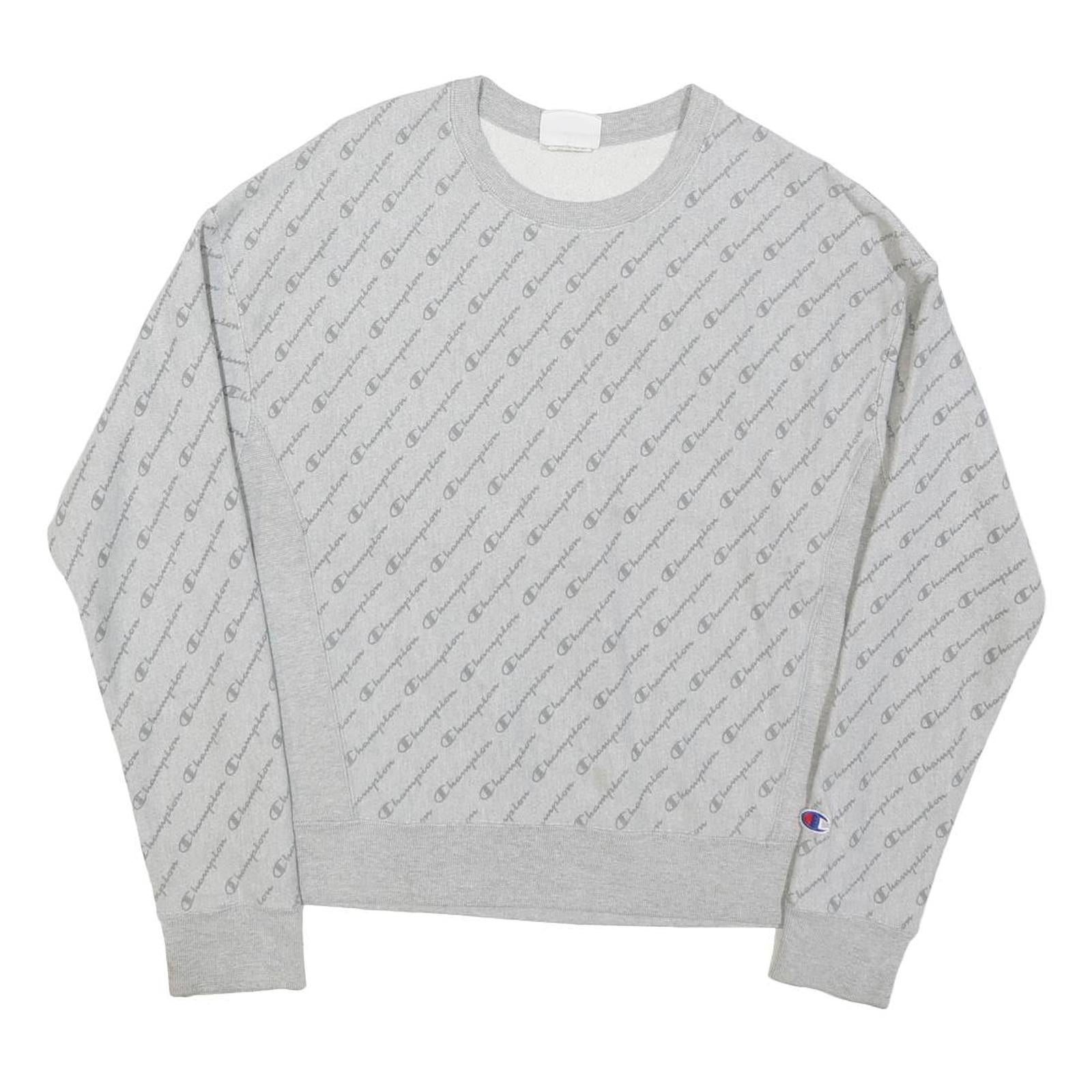 CHAMPION Mens Grey Cotton Blend Crew Neck M All Over Logo Sweatshirt Pullover Refurbished - N/A refurbished available on Cerqular