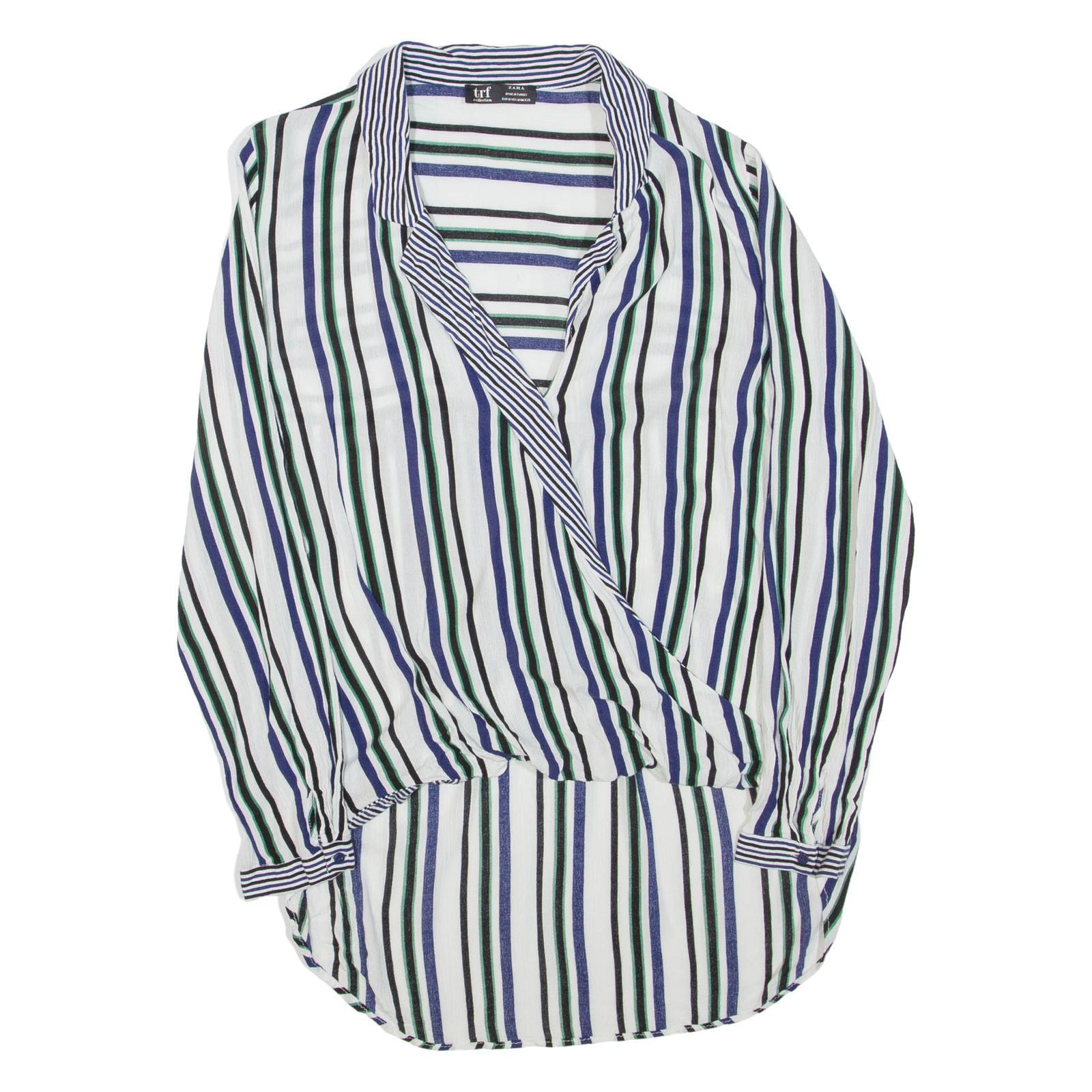 ZARA Womens Printed Top Blue V-Neck Long Sleeve Striped M Refurbished - N/A refurbished available on Cerqular