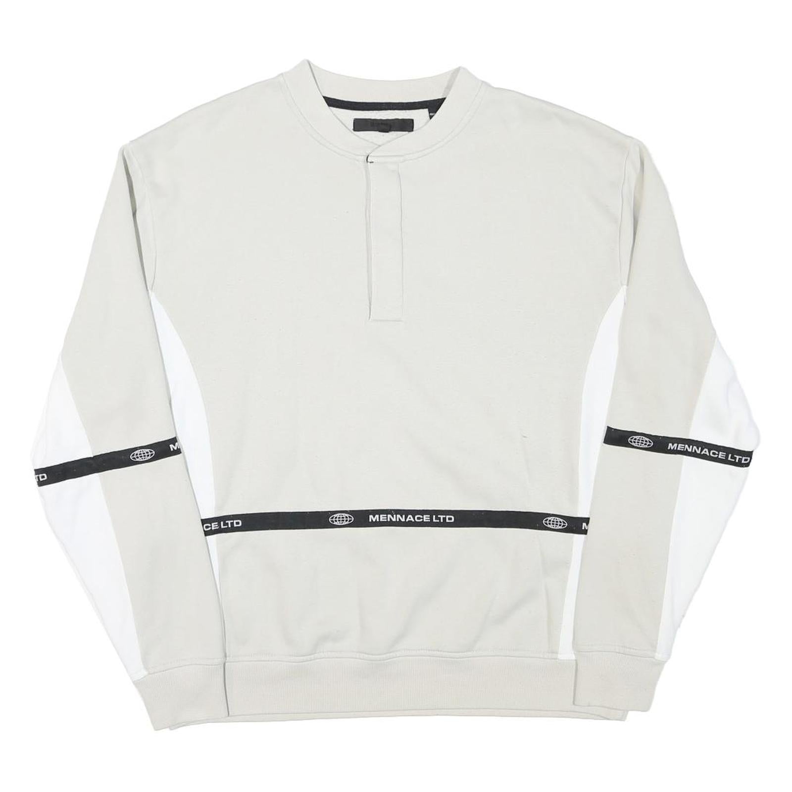 Buy MENNACE Mens Beige & White Sweatshirt Crew Neck M Logo Tape Detail Cotton Blend Refurbished - $23.39 MENNACE Mens Beige & White Sweatshirt Crew Neck M Logo Tape Detail Cotton Blend Refurbished - N/A refurbished available on Cerqular