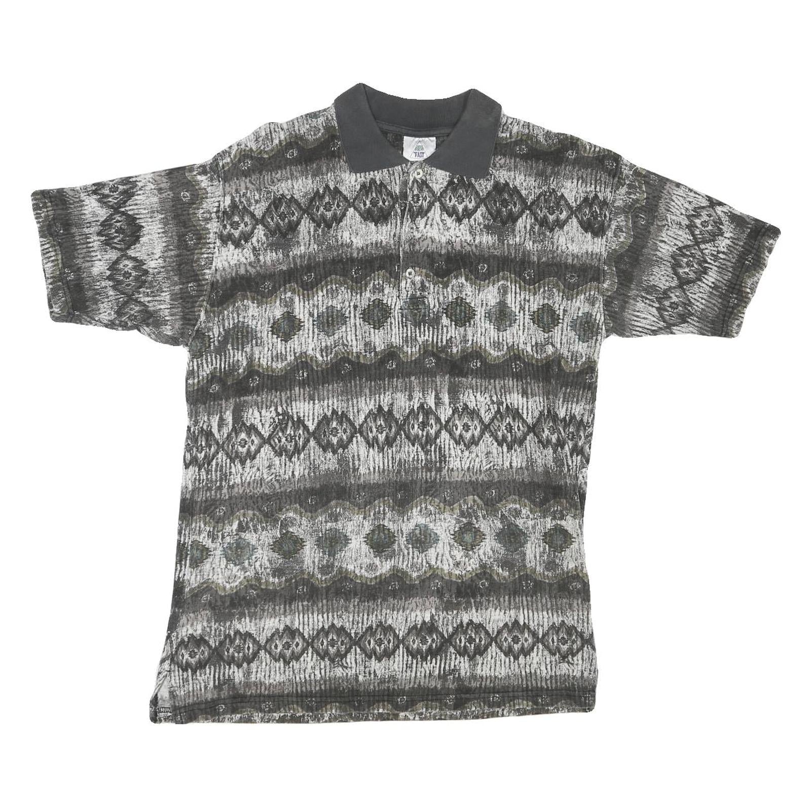 NEW TAST Mens Grey Black Patterned Short Sleeve Polo Shirt S Cotton Blend Casual Refurbished - N/A refurbished available on Cerqular