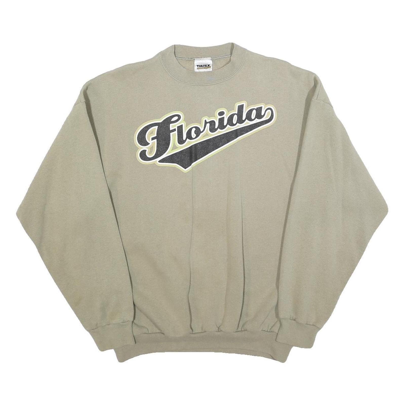 TULTEX Mens Beige XL Cotton Blend Crew Neck Sweatshirt Florida Print Casual Refurbished - N/A refurbished available on Cerqular