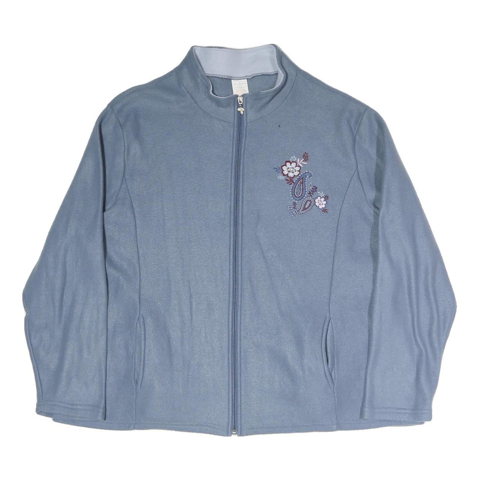 Womens Blue Polyester Blend Zip Jacket XL Plain Floral Embroidered Casual Refurbished - N/A refurbished available on Cerqular