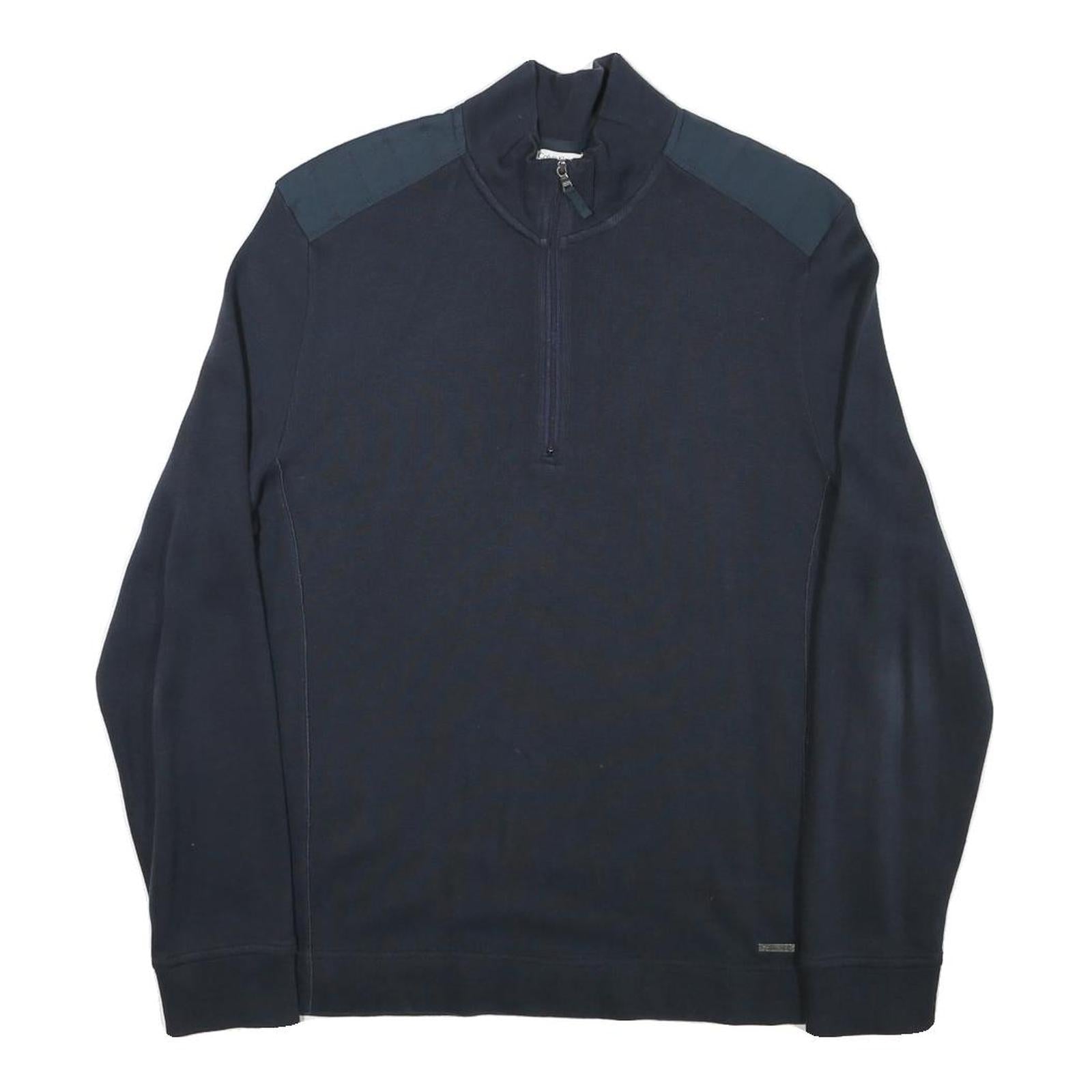 CALVIN KLEIN Mens Navy Blue Plain Cotton Blend Pullover Jumper M Half Zip Refurbished - N/A refurbished available on Cerqular
