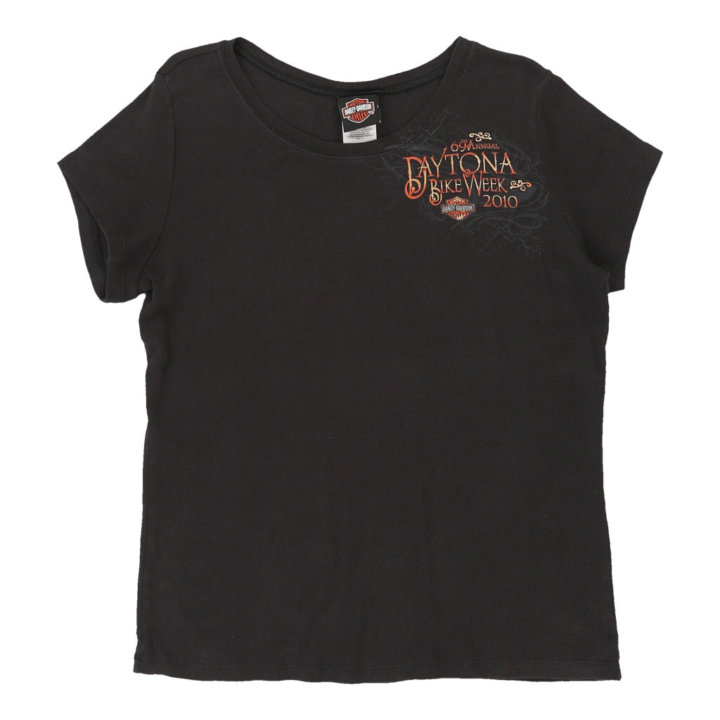 Daytona Beach, Florida Harley Davidson T-Shirt - XL Black Cotton Refurbished - Thrifted (note: this is a term often used to describe second- refurbished available on Cerqular