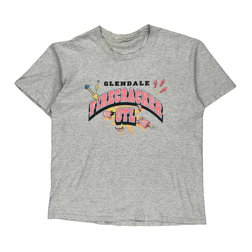 Firecracker Otl Unbranded Single Stitch T-Shirt - XL Grey Cotton Refurbished - Thrifted (note: this is a term often used to describe second- refurbished available on Cerqular