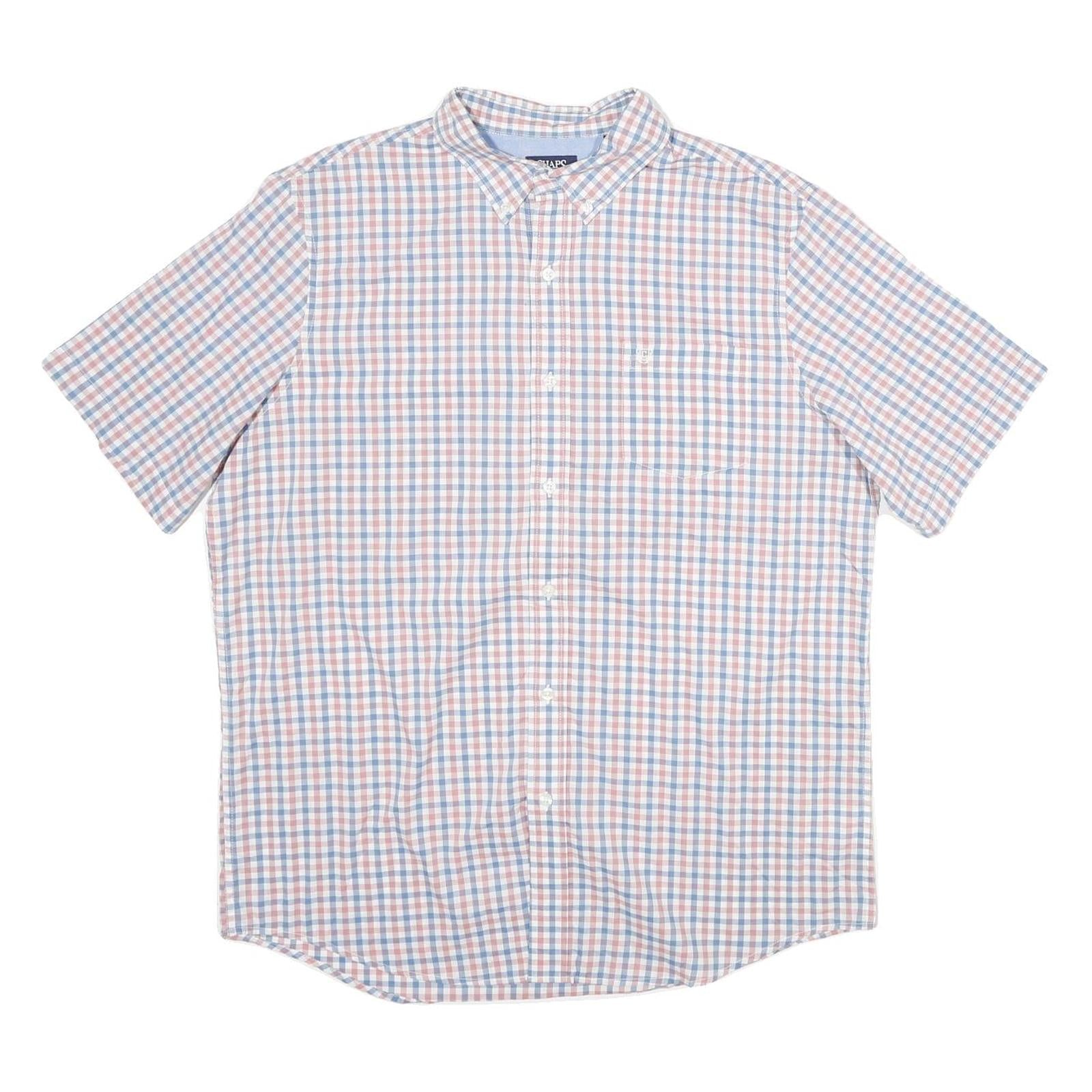 CHAPS Mens Blue & Pink Check Short Sleeve Shirt L Button-Down Collar Cotton Refurbished - N/A refurbished available on Cerqular