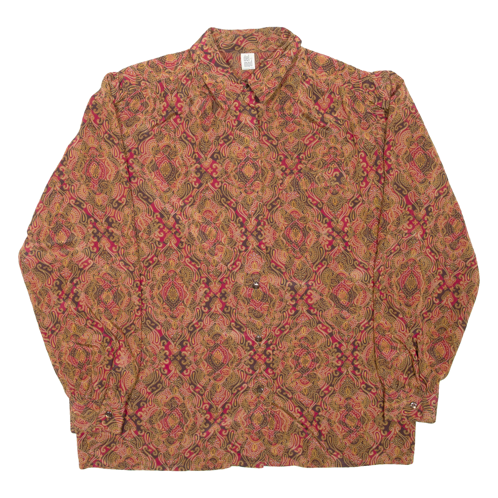 DEL MOD Womens Printed Shirt Brown Collared Long Sleeve Paisley M Refurbished - N/A refurbished available on Cerqular