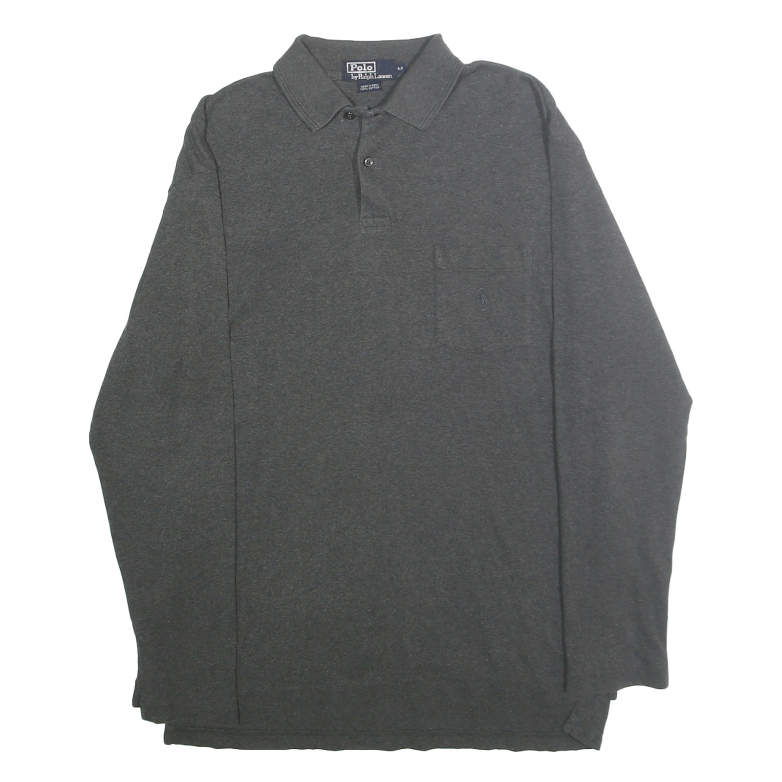 POLO RALPH LAUREN Mens Grey Long Sleeve Plain M Cotton Polo Shirt Classic Fit Refurbished - N/A refurbished available on Cerqular
