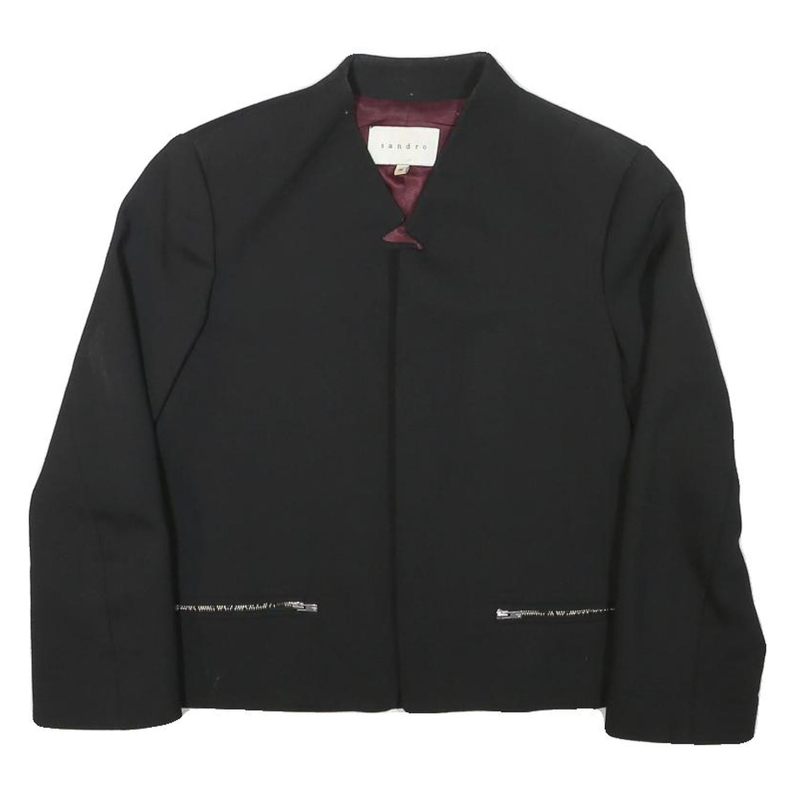 SANDRO Womens Black Tailored Jacket XS Polyester Blend Plain Classic Refurbished - N/A refurbished available on Cerqular