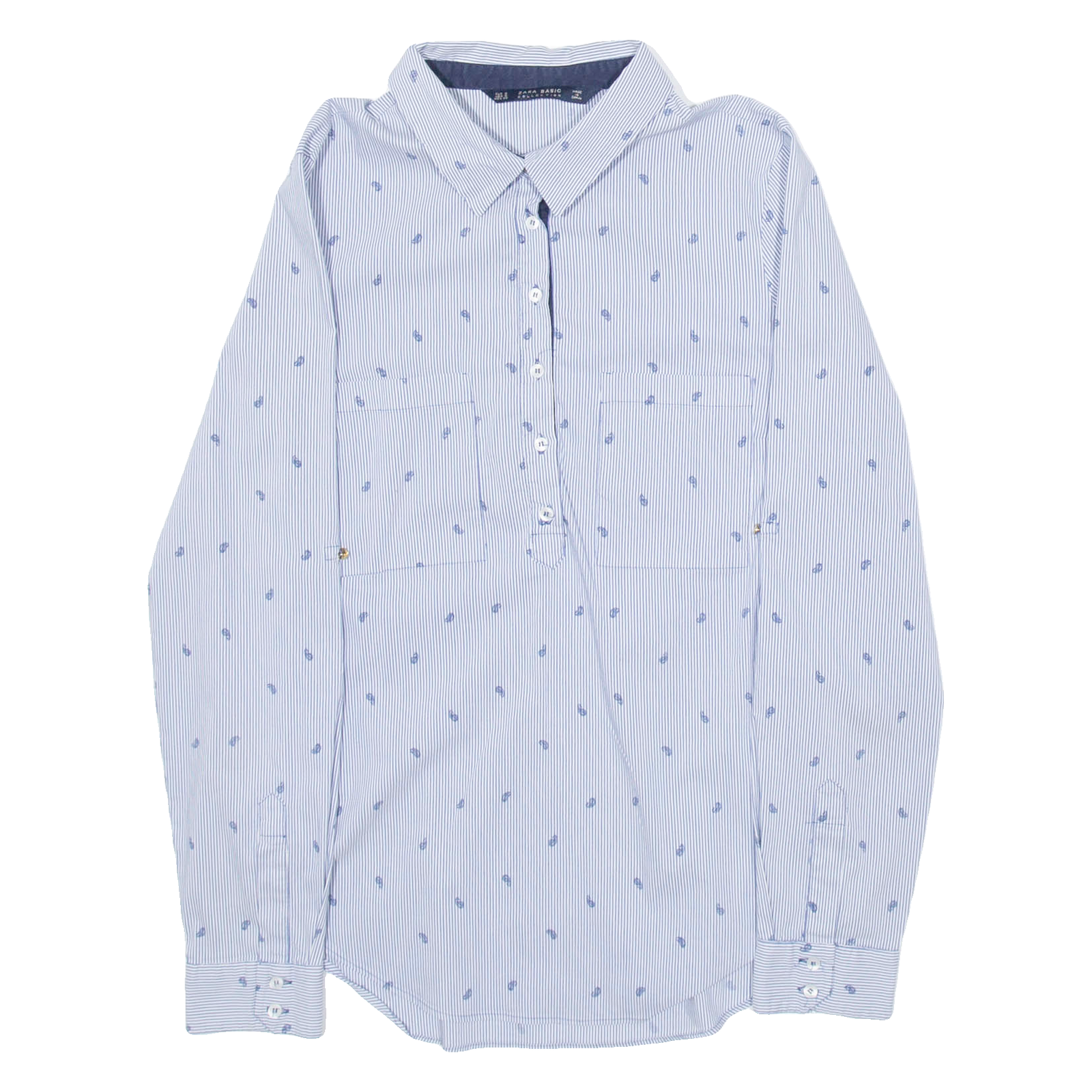 ZARA Womens Printed Shirt Blue Collared Long Sleeve Striped S Refurbished - N/A refurbished available on Cerqular
