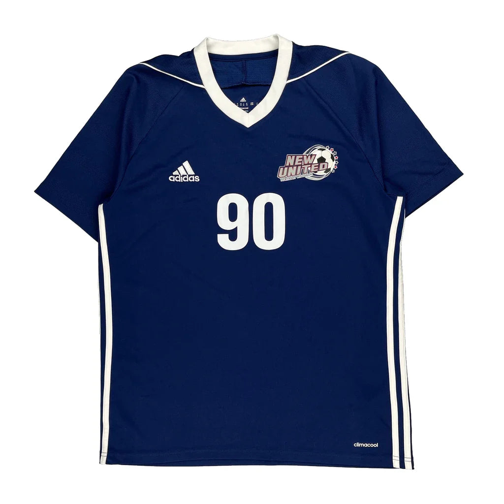 New United Adidas Football Football Shirt - Medium Blue Polyester Refurbished - Thrifted (note: this is a term often used to describe second- refurbished available on Cerqular