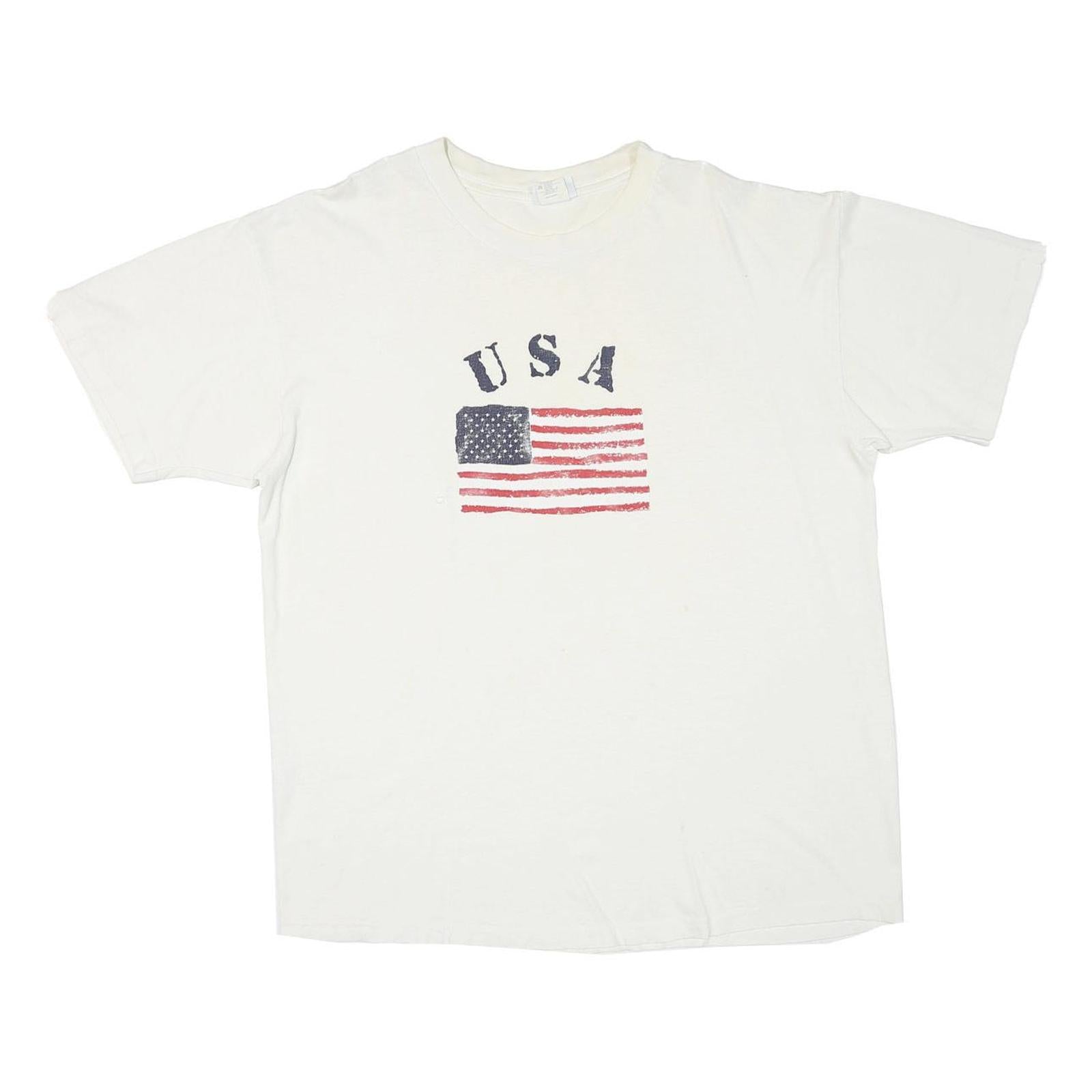 PRO SPORT Mens White USA Flag Graphic T-Shirt L Short Sleeve Crew Neck Cotton Refurbished - N/A refurbished available on Cerqular