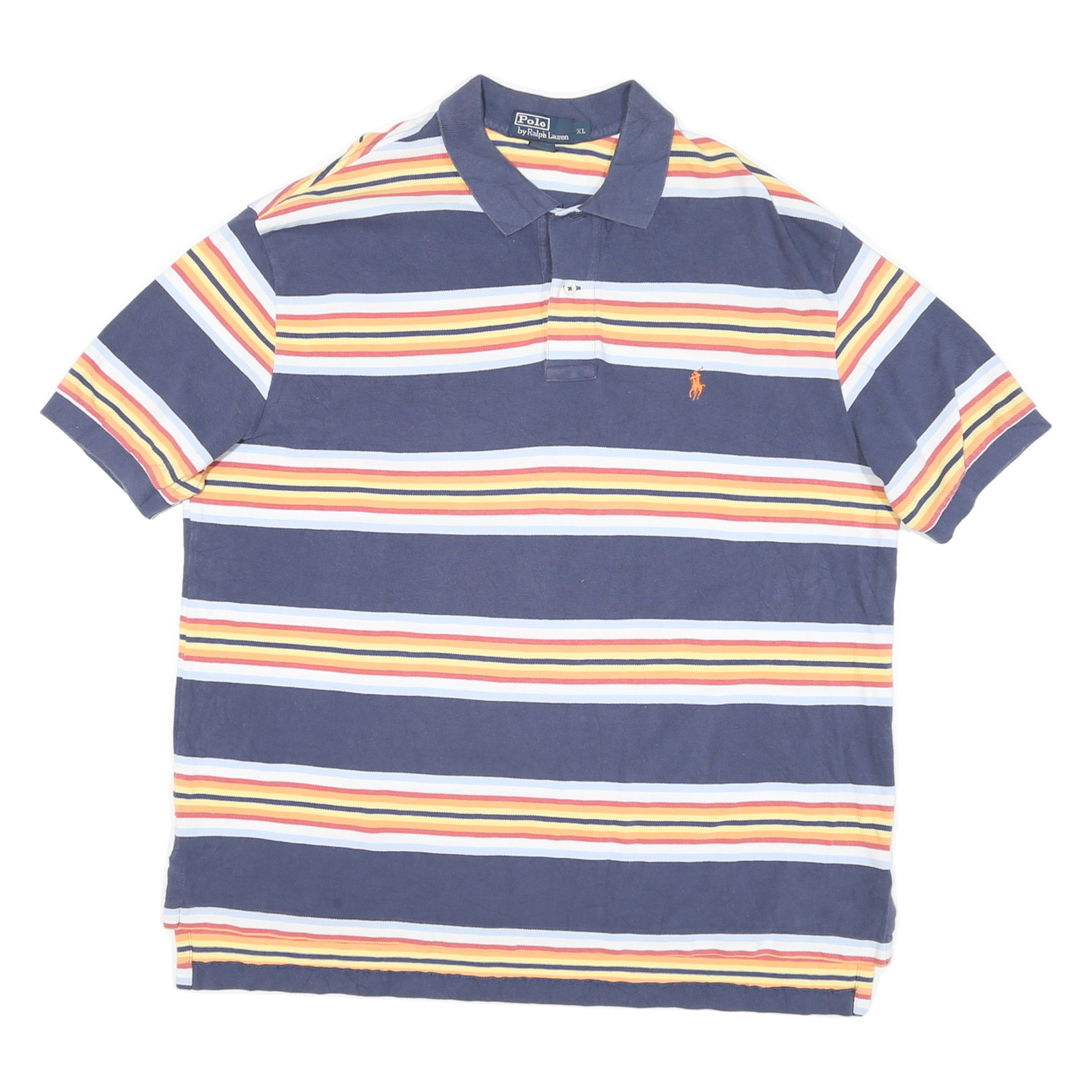 POLO RALPH LAUREN Mens Blue & Yellow Striped Short Sleeve Polo Shirt XL Refurbished - N/A refurbished available on Cerqular